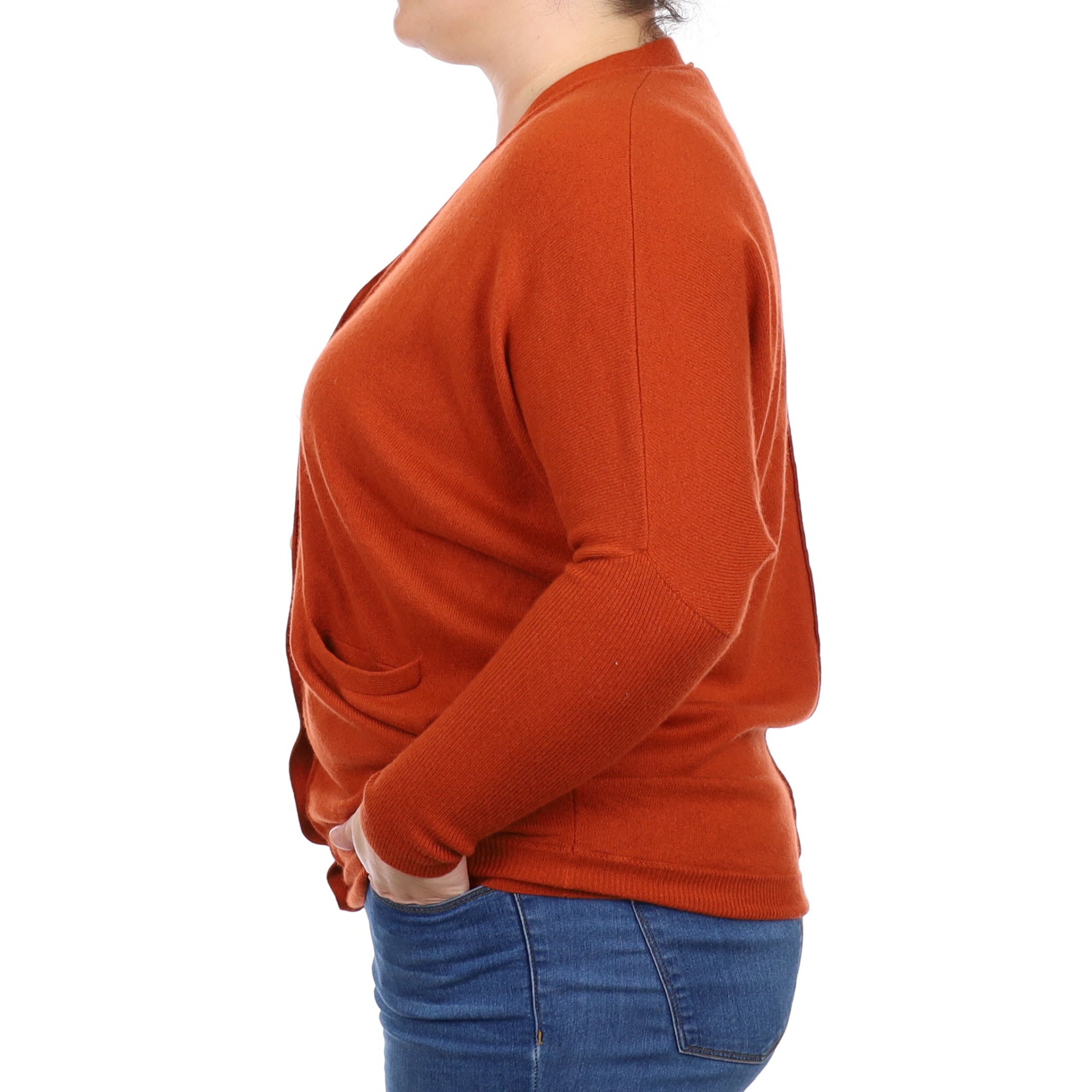 Pumpkin Orange Cashmere V Neck Cardigan Large