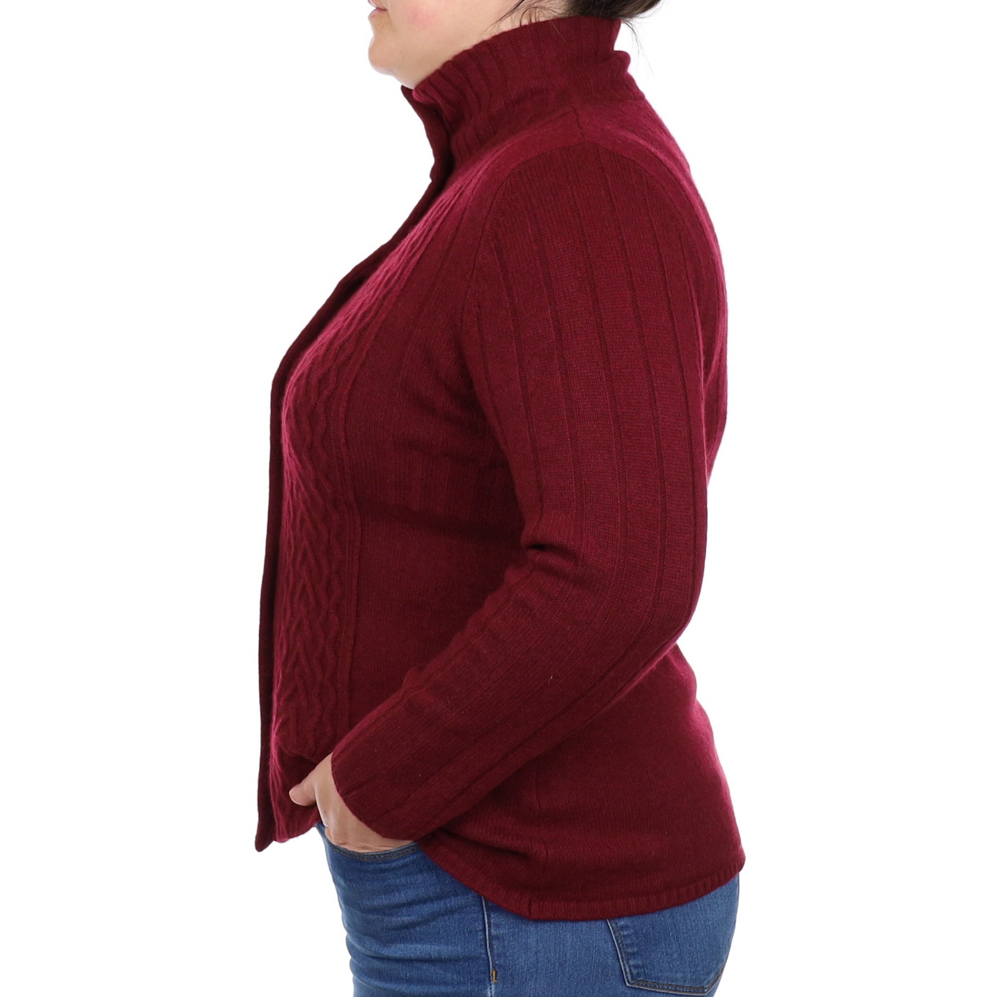 Wine Red Cashmere Collared Neck A Line Cardigan Large