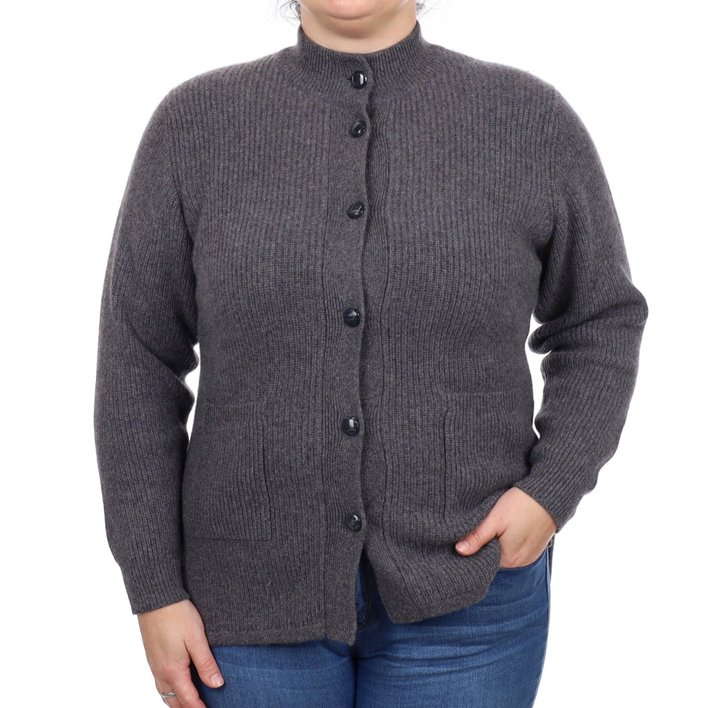 Steel Grey Cashmere Turtle Neck Cardigan Large