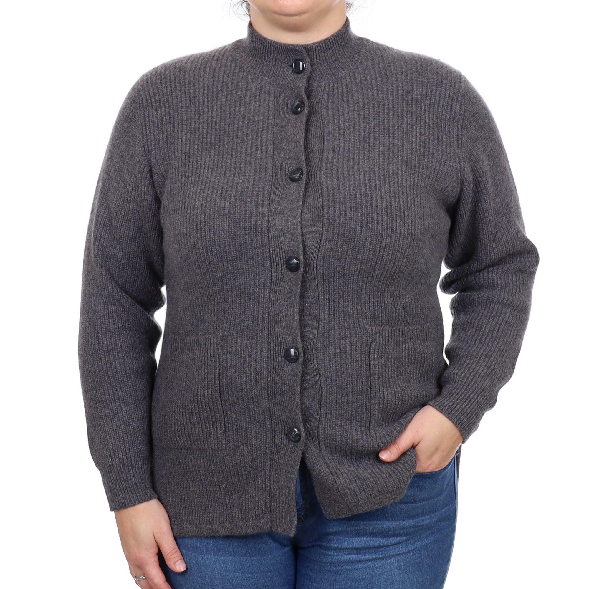 Steel Grey Cashmere Turtle Neck Cardigan Large