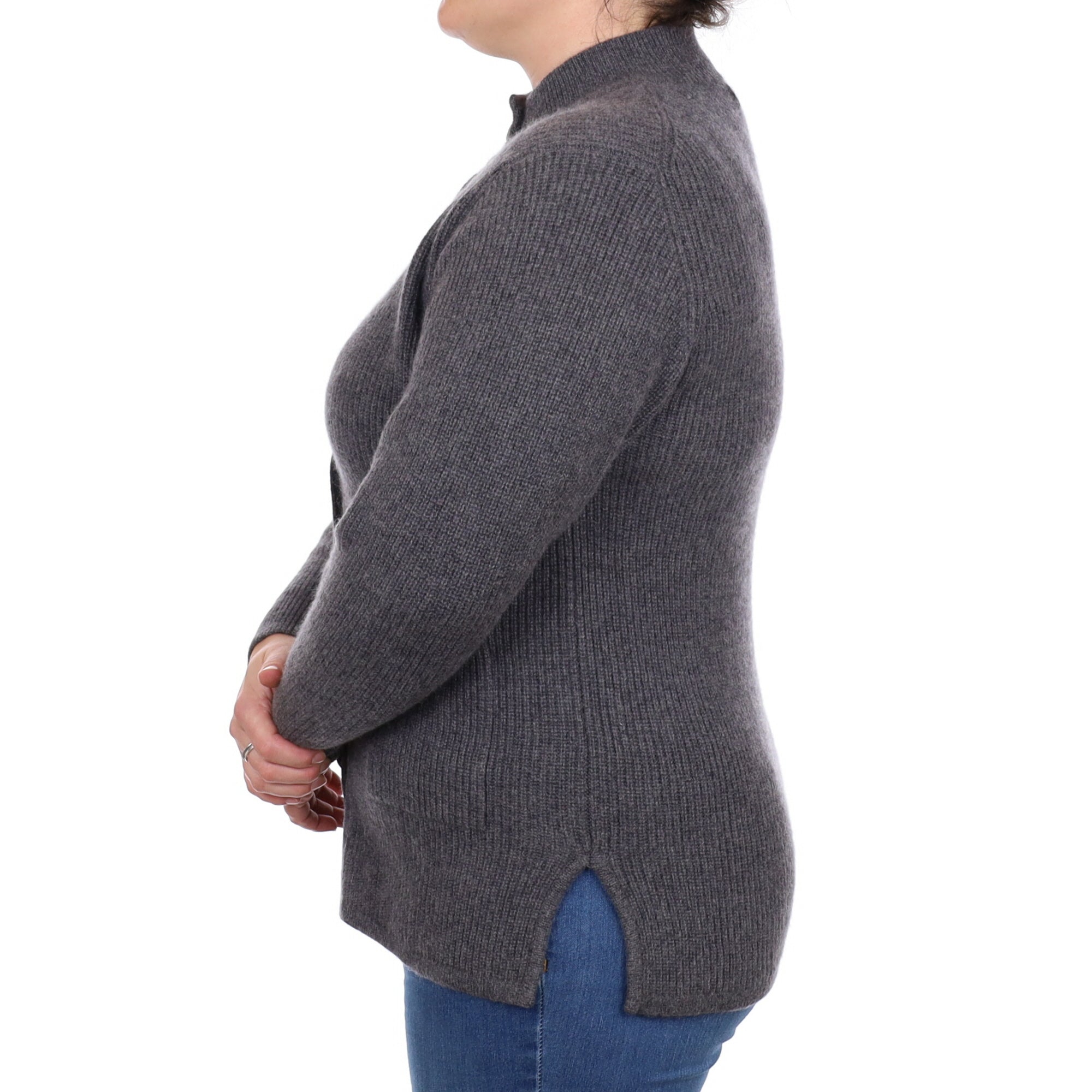 Steel Grey Cashmere Turtle Neck Cardigan Large