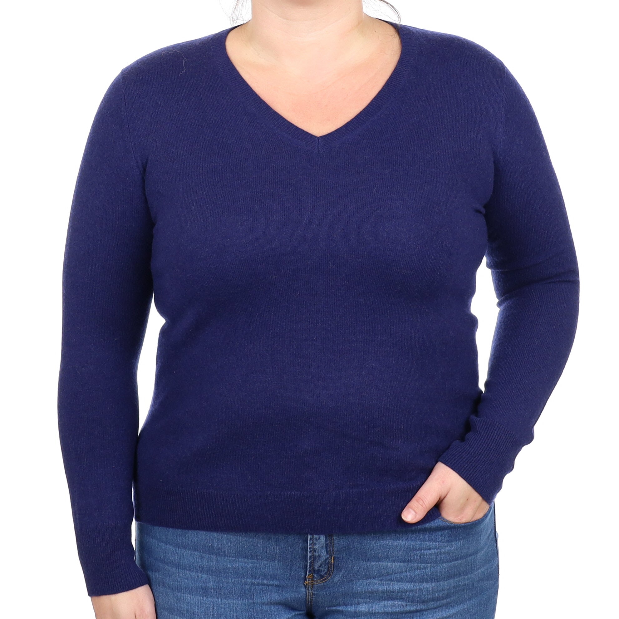 Midnight Navy Cashmere V Neck Jumper Large