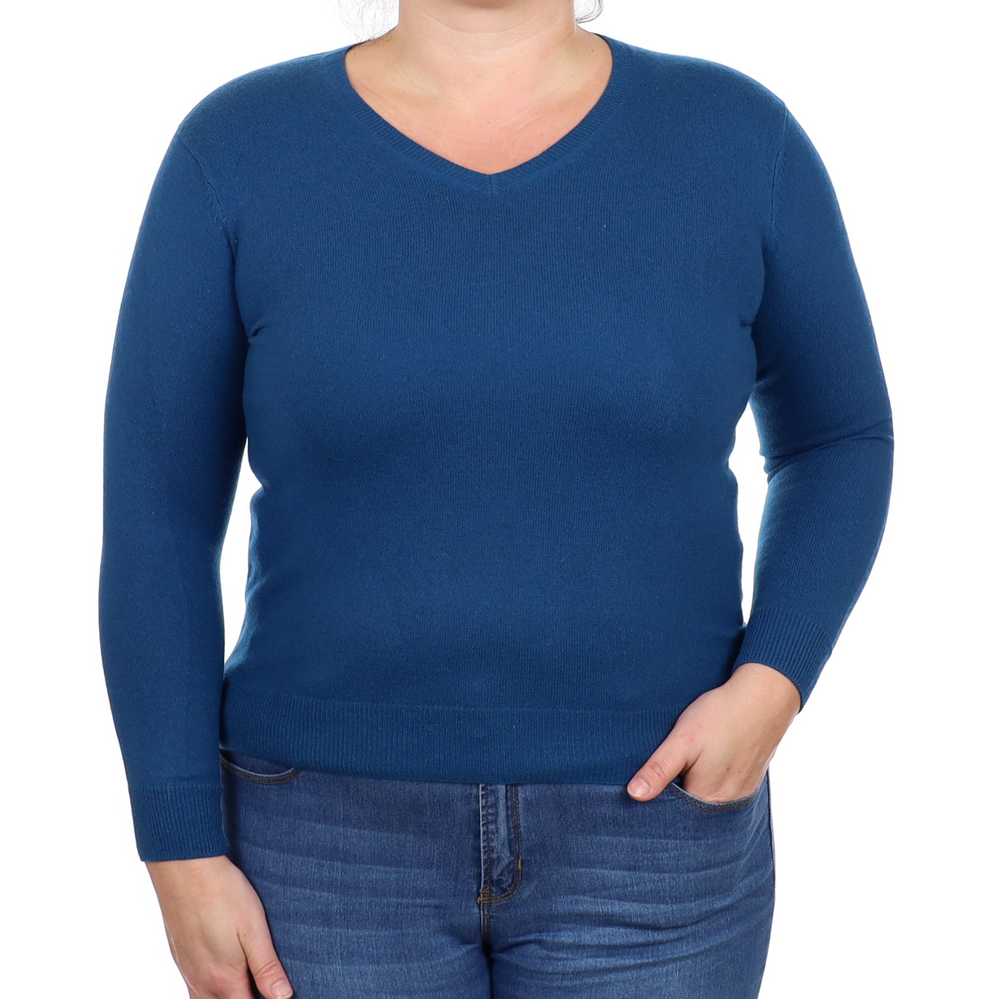 Ocean Blue Cashmere V Neck Jumper Large