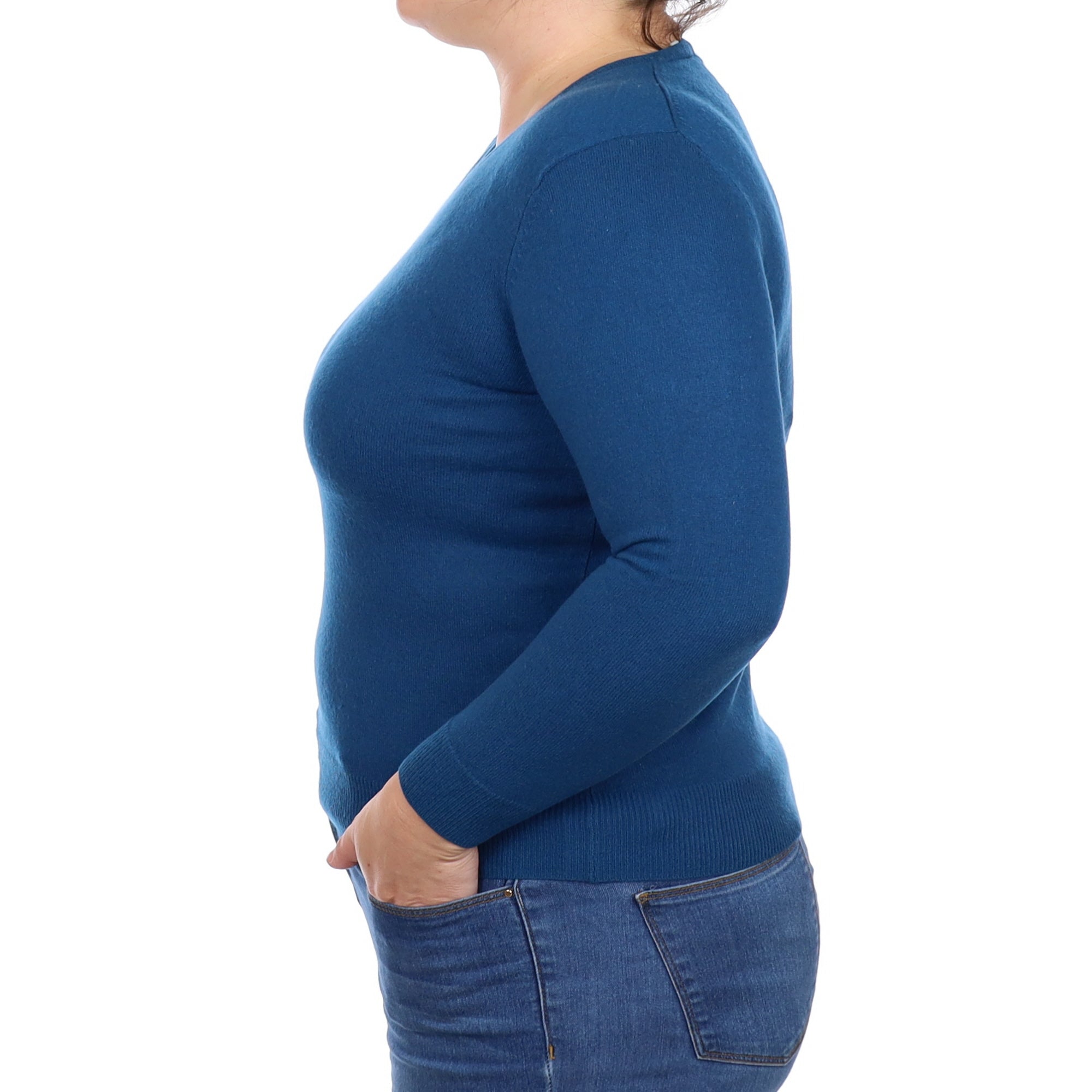 Ocean Blue Cashmere V Neck Jumper Large