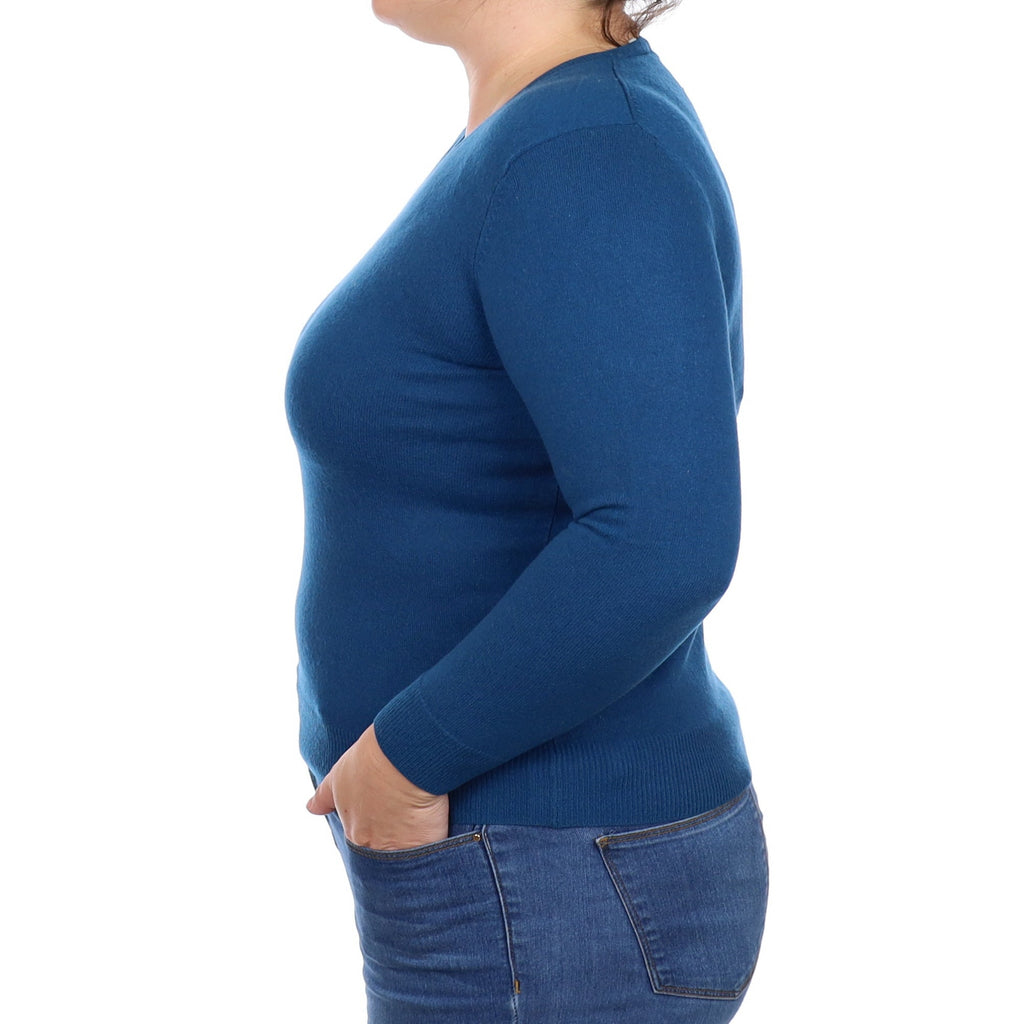 Ocean Blue Cashmere V Neck Jumper Large