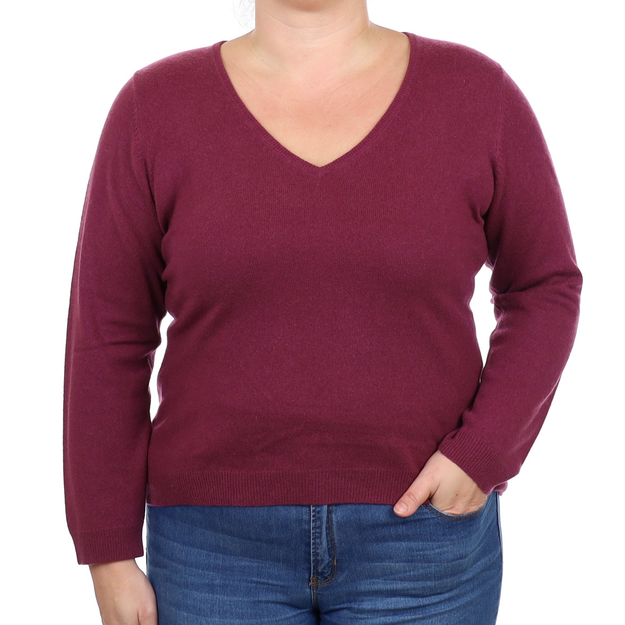 Fig Purple Cashmere V Neck Jumper Large