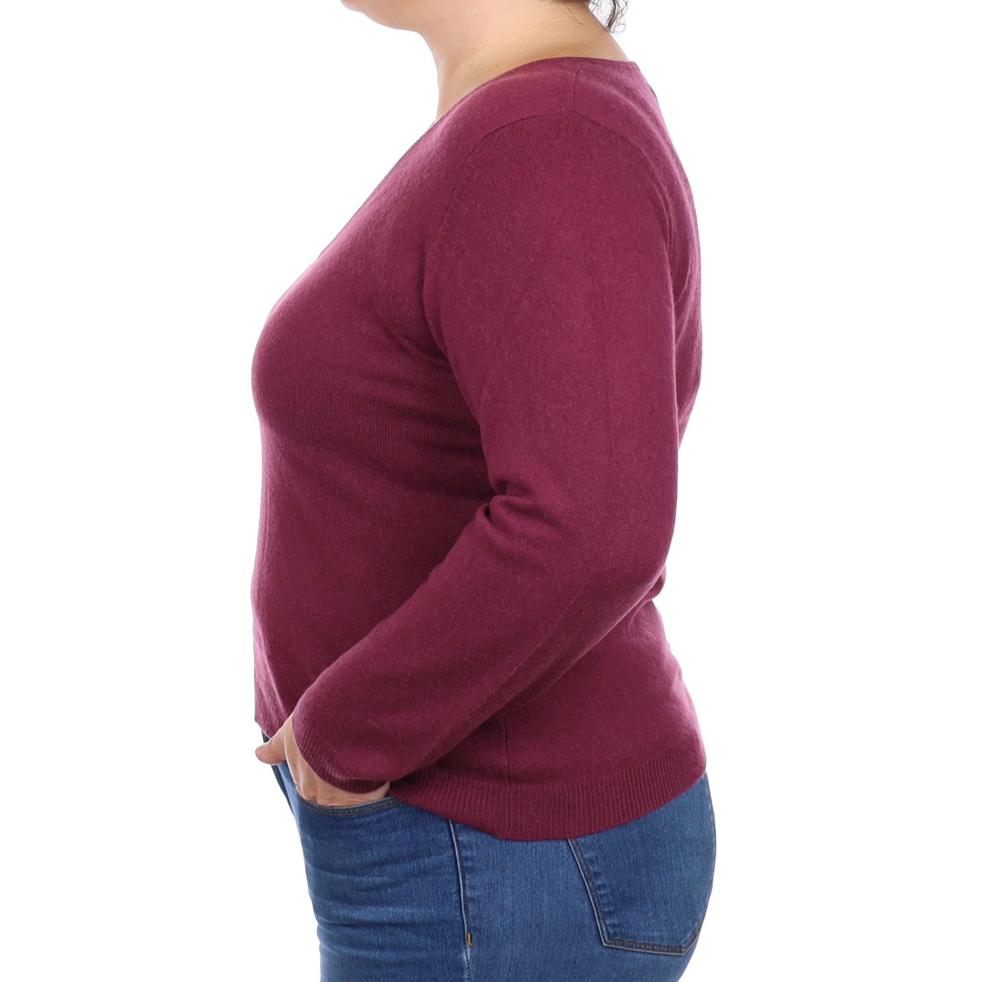 Fig Purple Cashmere V Neck Jumper Large