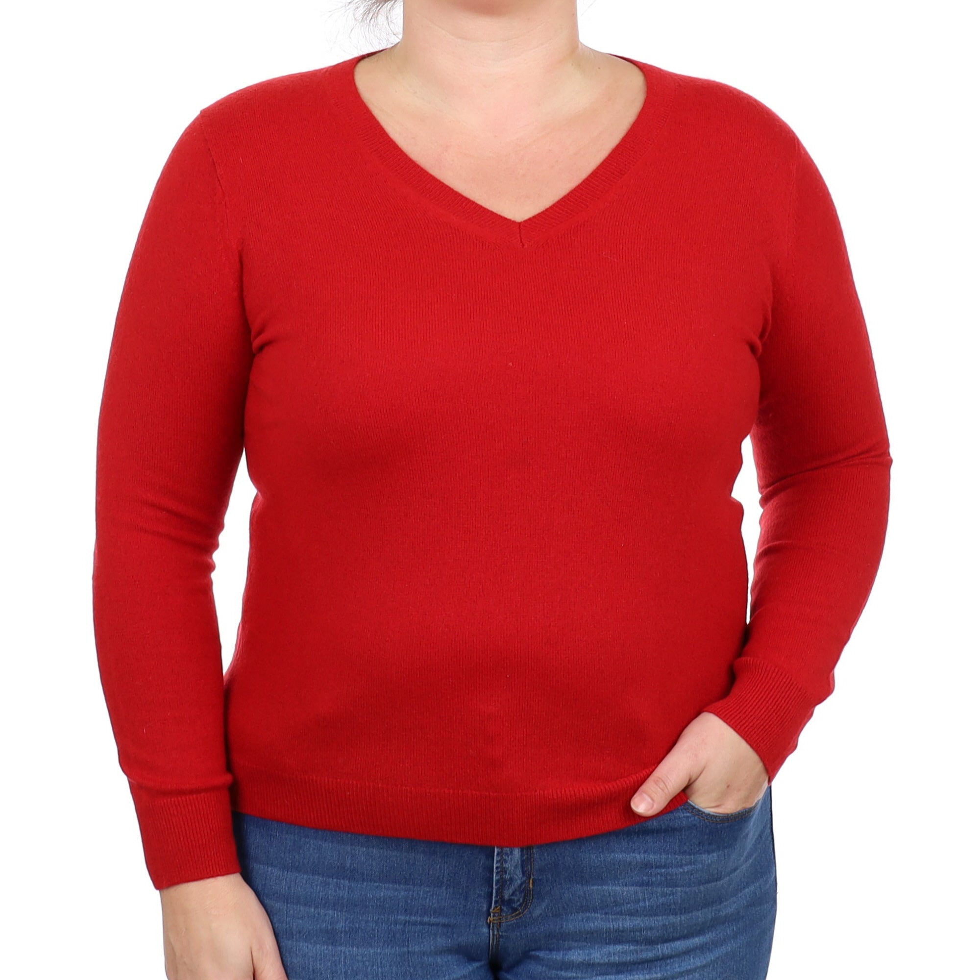 Scarlet Red Cashmere V Neck Jumper Large