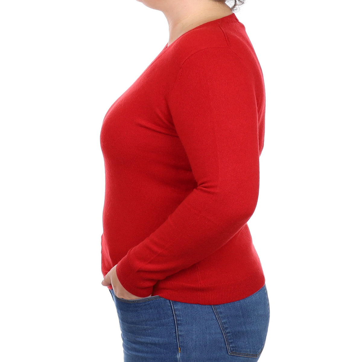 Scarlet Red Cashmere V Neck Jumper Large