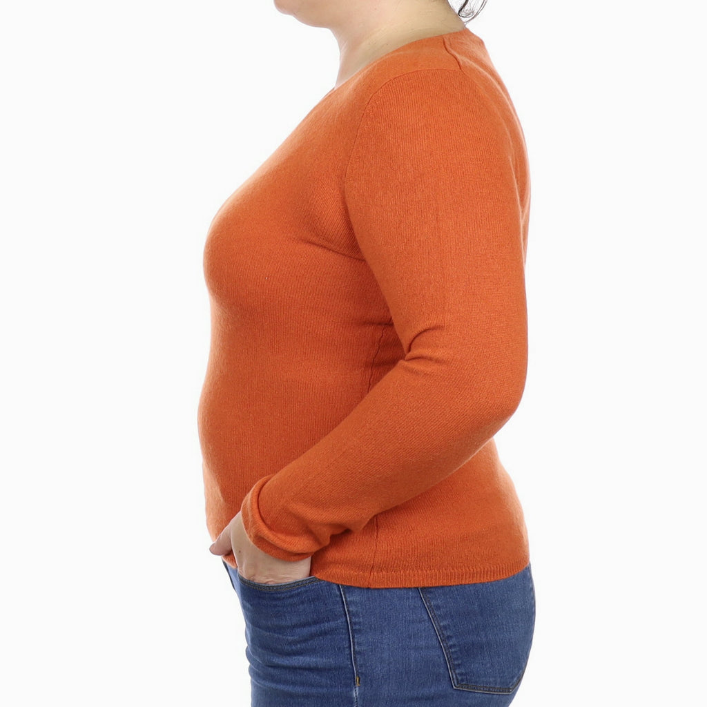 Pumpkin Orange Cashmere V Neck Jumper Large