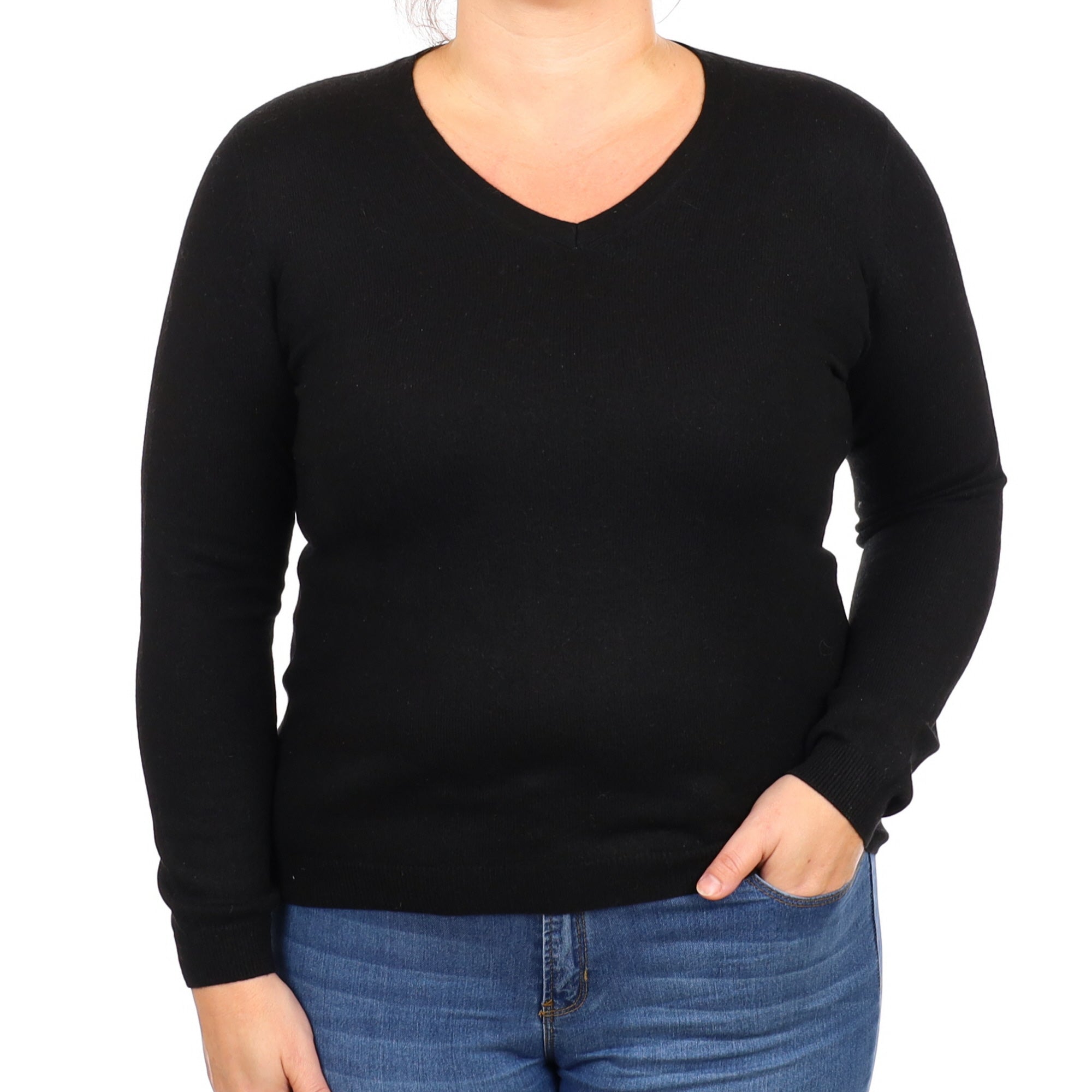 Black Cashmere V Neck Jumper Large