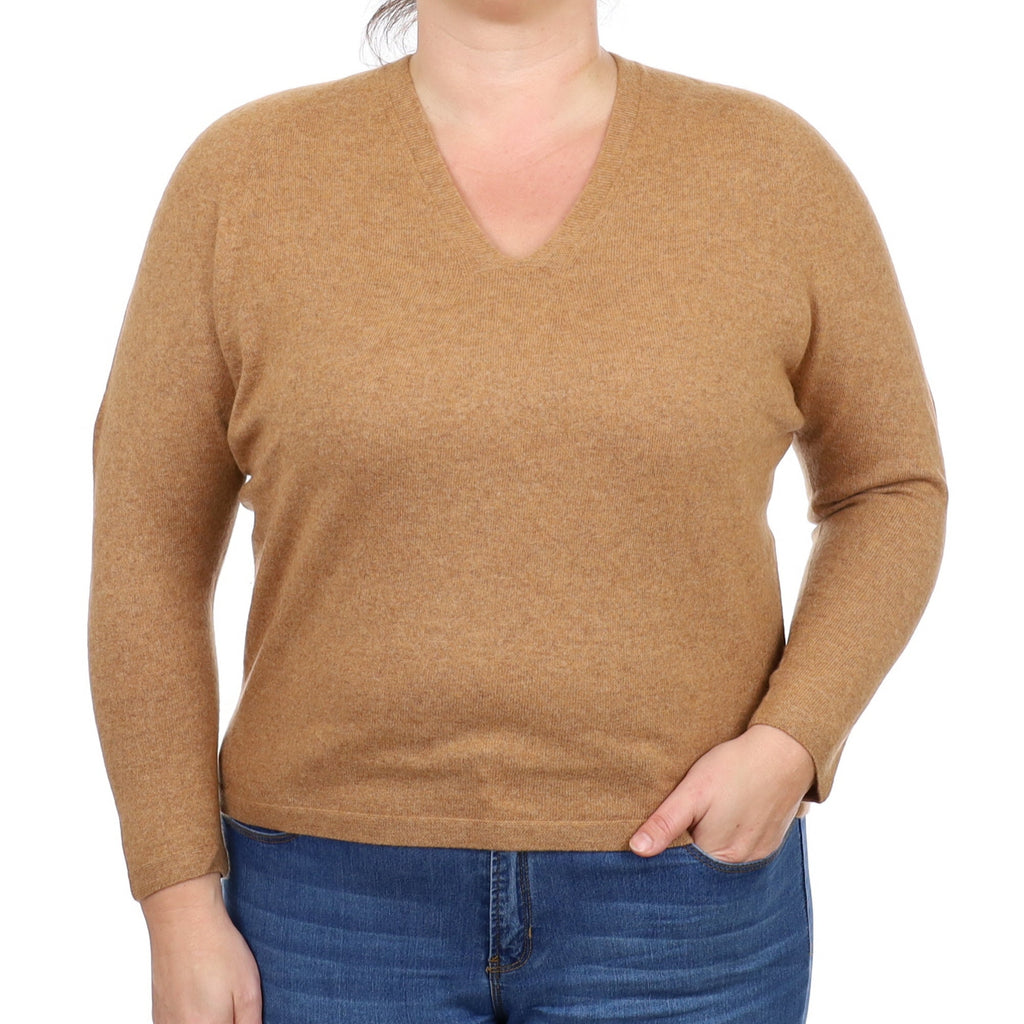 Cinnamon Brown Cashmere V Neck Jumper Large
