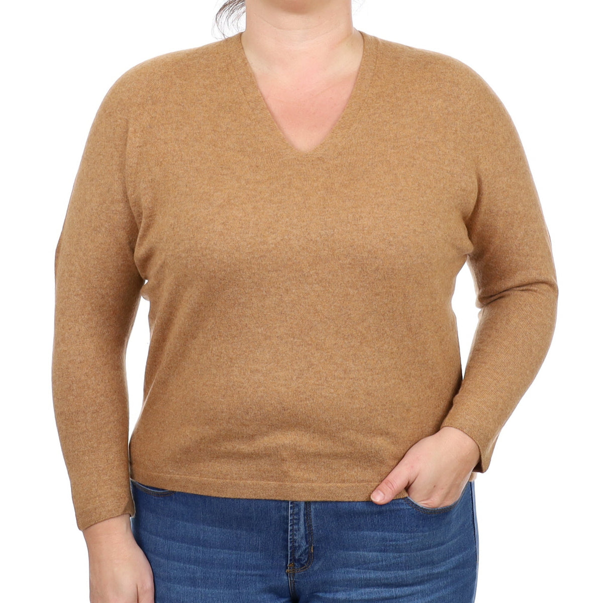 Cinnamon Brown Cashmere V Neck Jumper Large