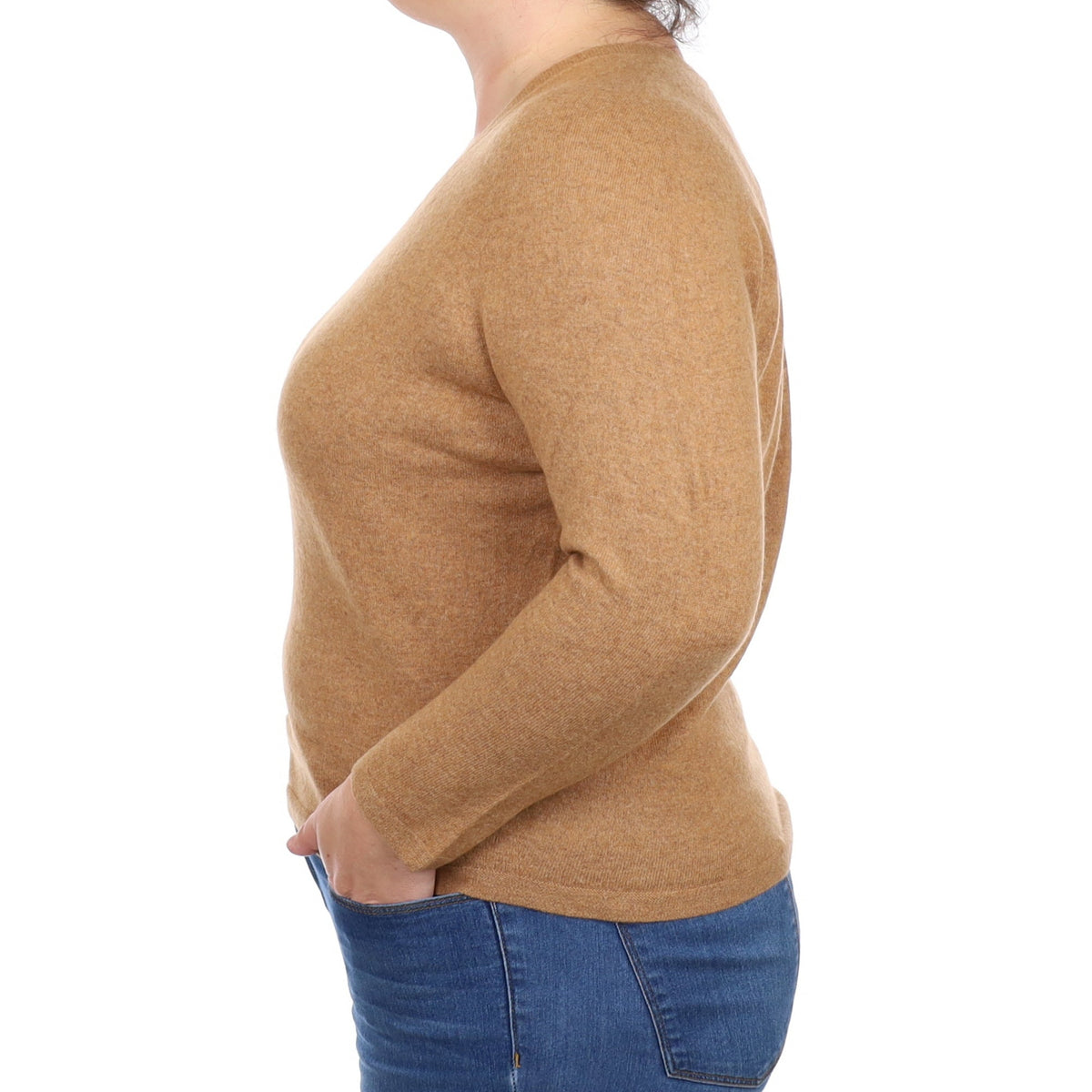 Cinnamon Brown Cashmere V Neck Jumper Large