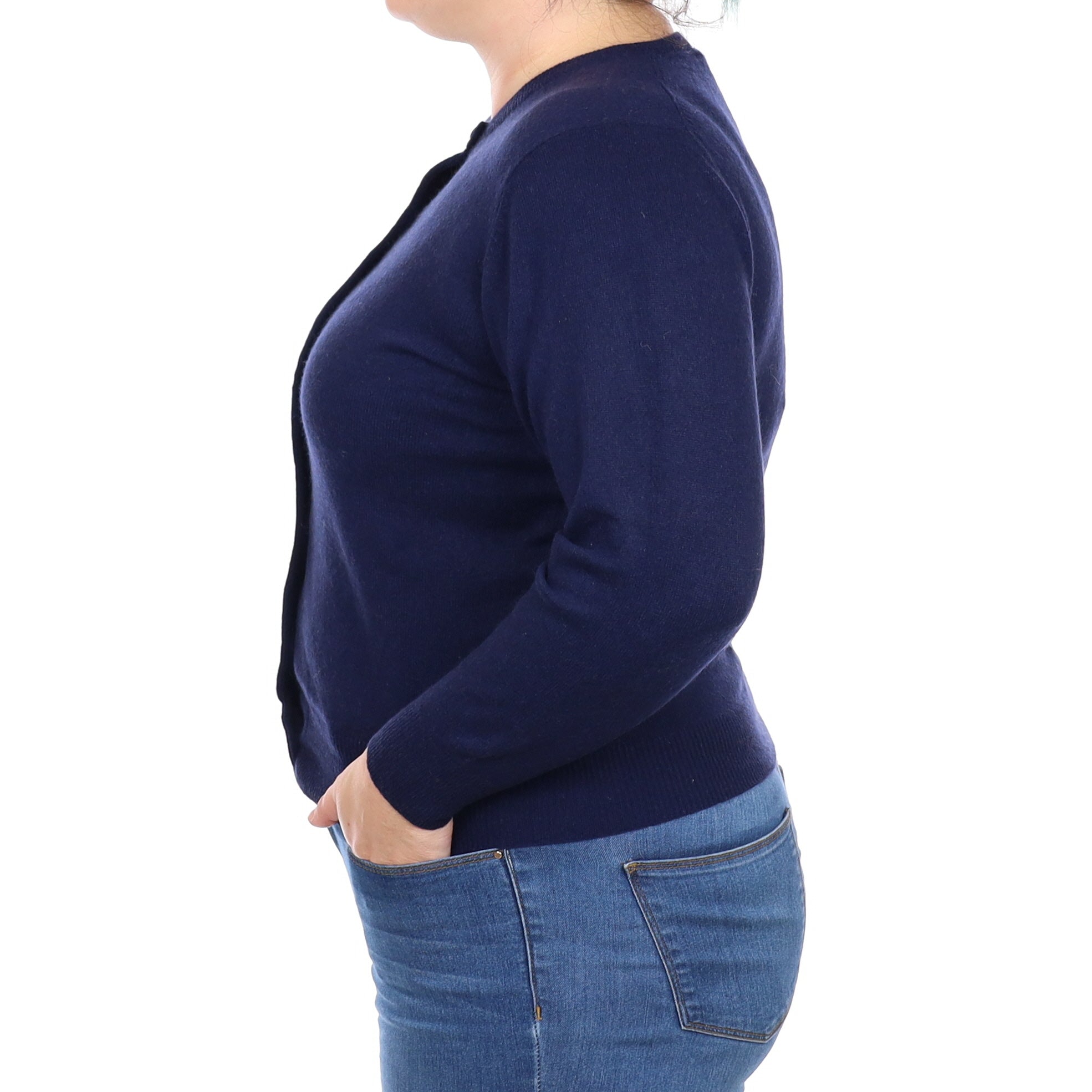 Navy Blue Cashmere Crew Neck Cardigan Large