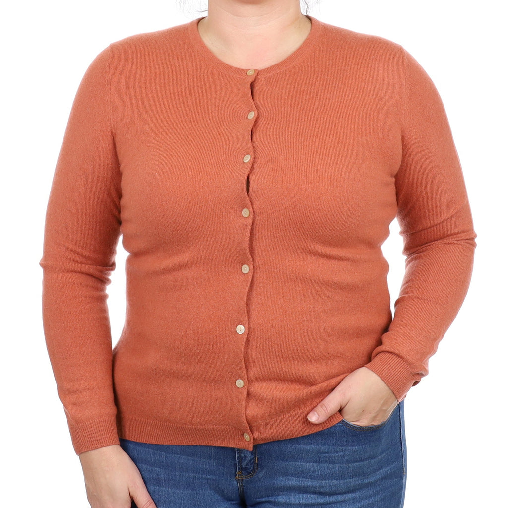 Terracotta Orange Cashmere Crew Neck Cardigan Large