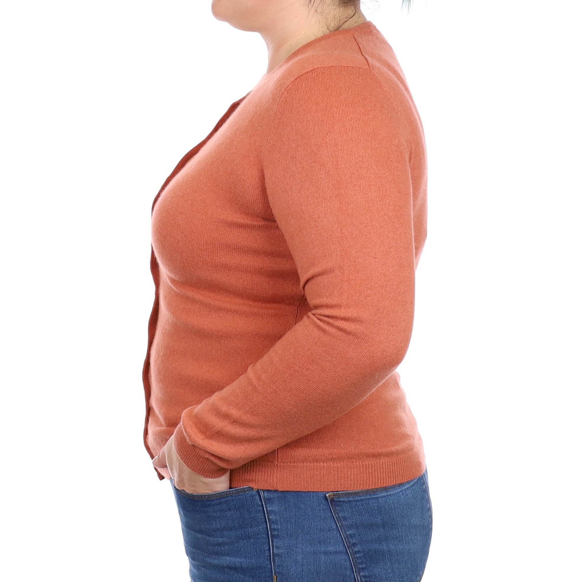 Terracotta Orange Cashmere Crew Neck Cardigan Large