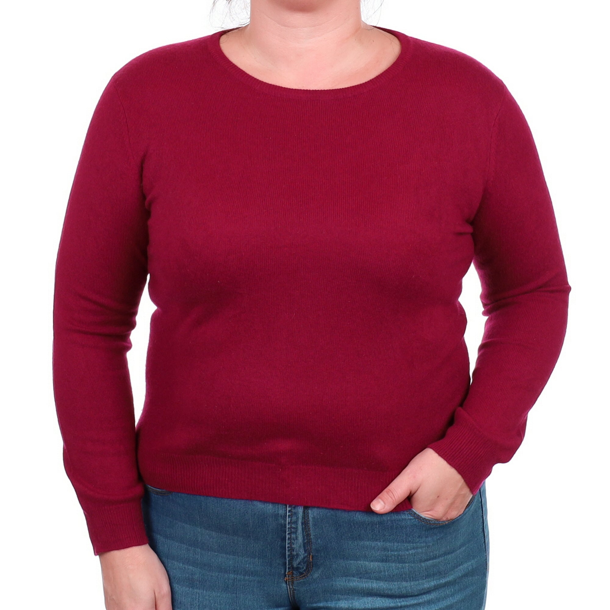 Burgundy Red Cashmere Crew Neck Jumper Large