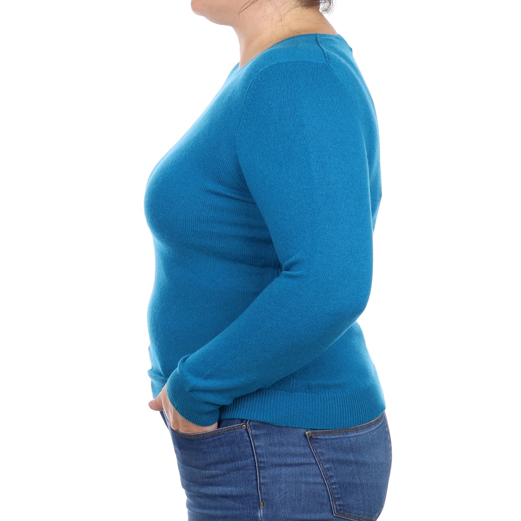 Teal Blue Cashmere Crew Neck Jumper Large
