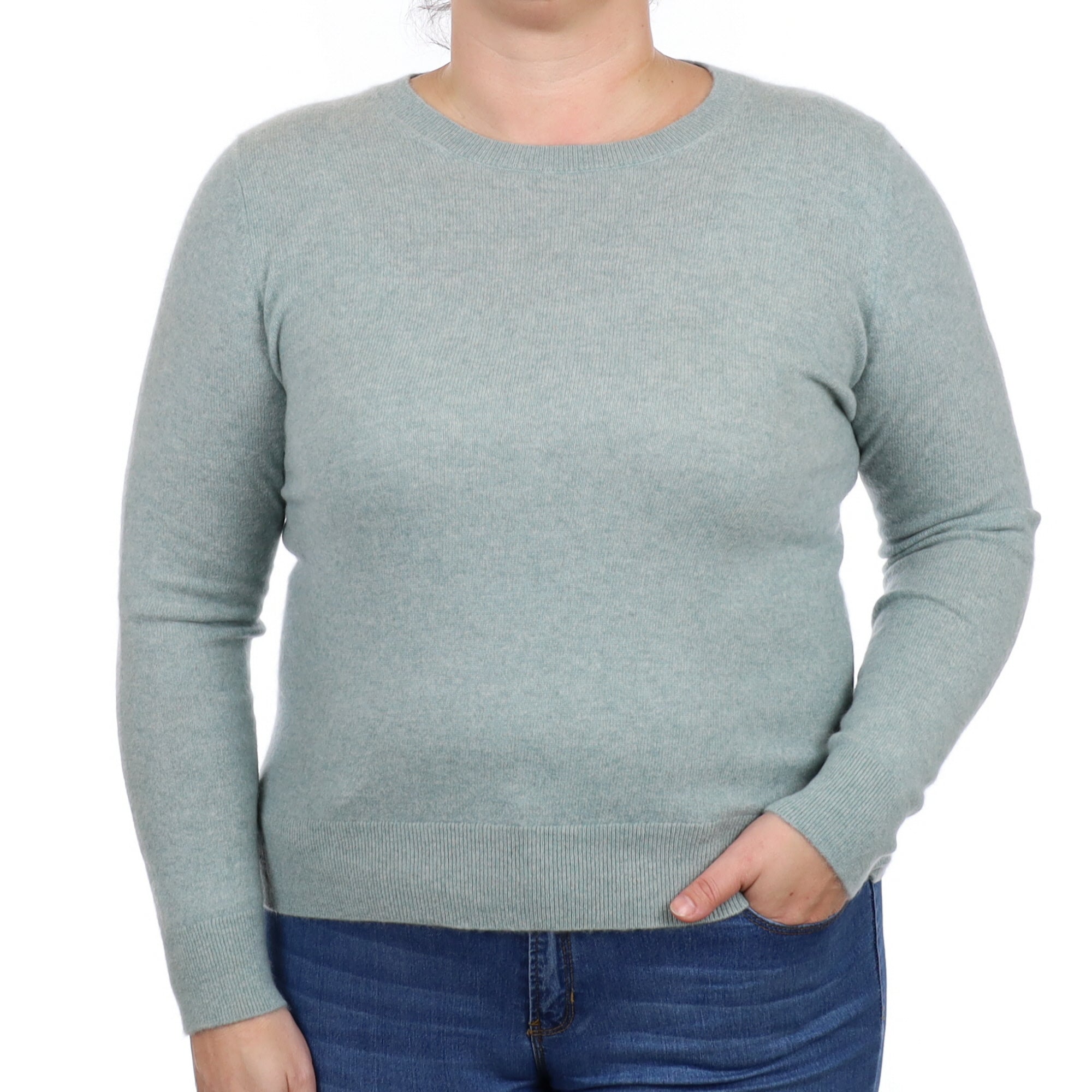 Pale Sage Green Cashmere Crew Neck Jumper Large
