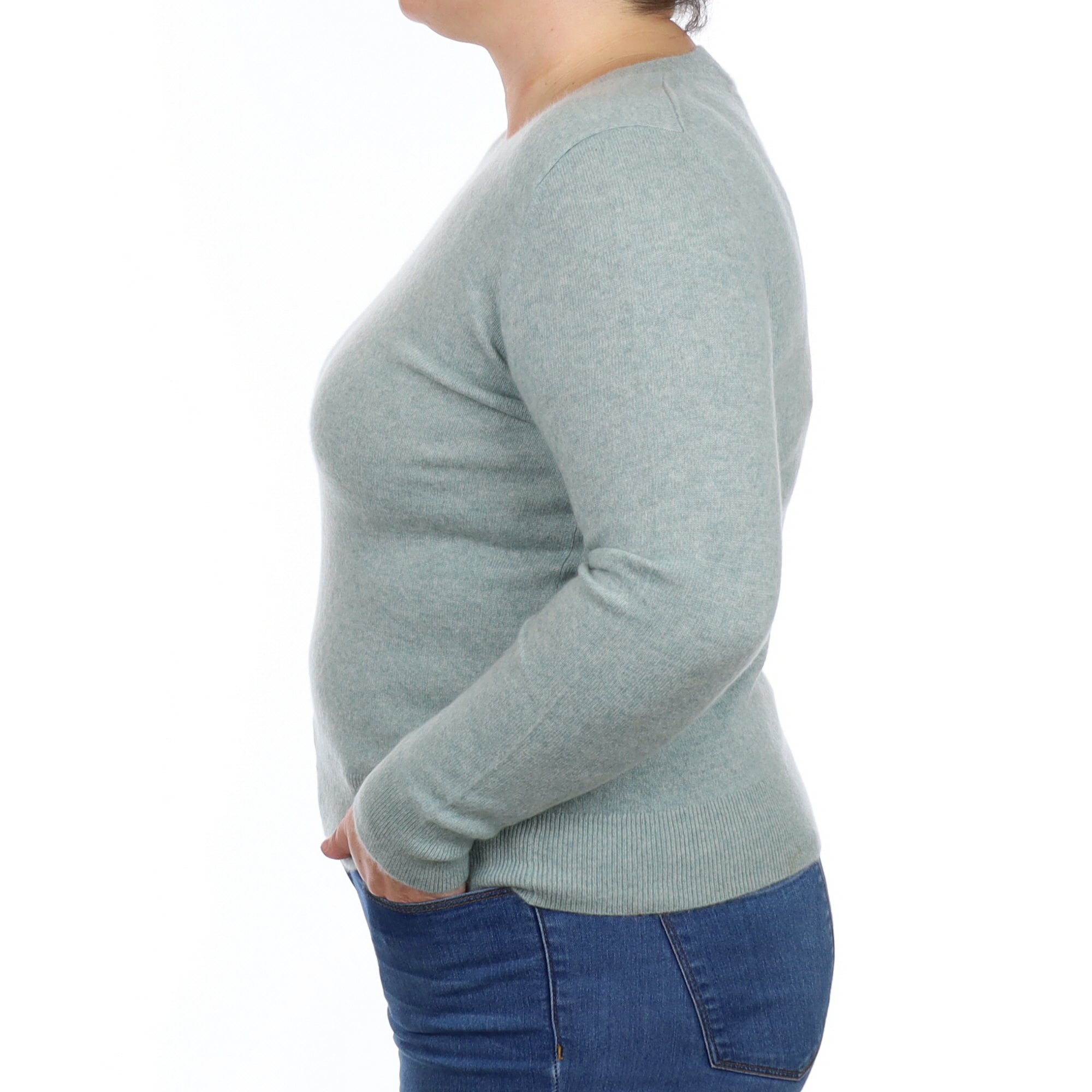 Pale Sage Green Cashmere Crew Neck Jumper Large