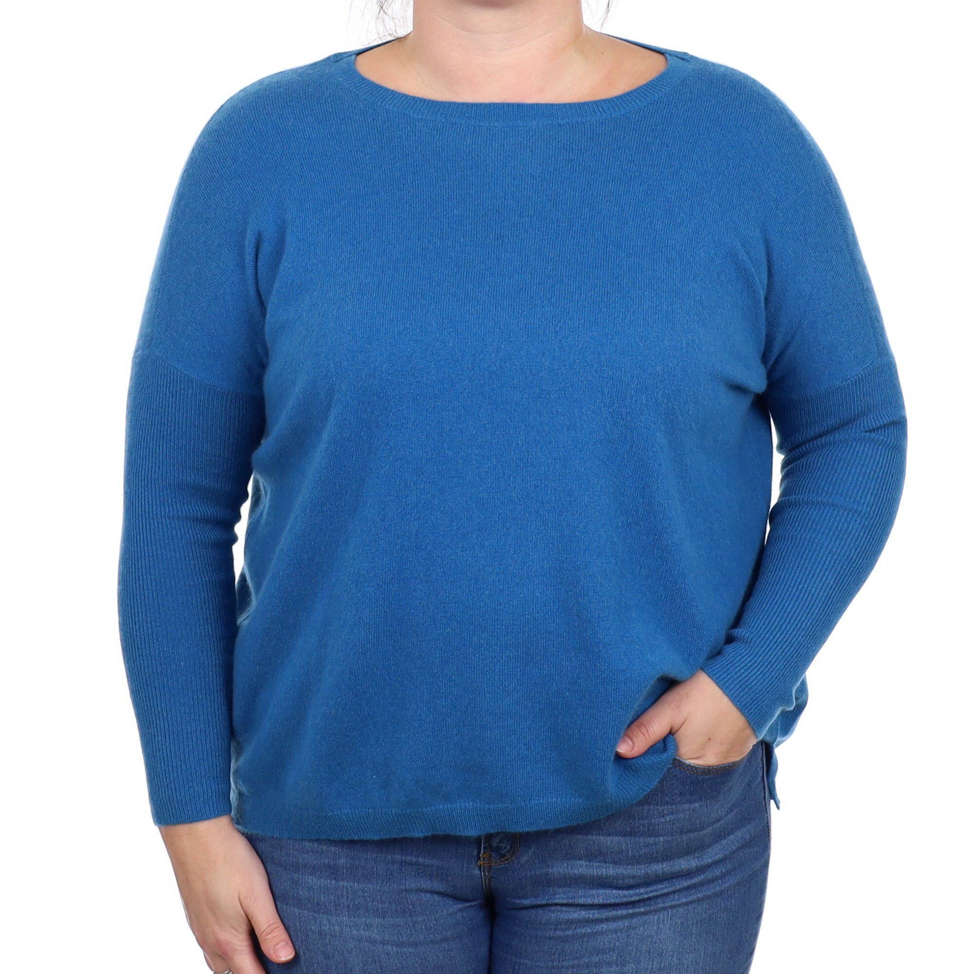 Peacock Blue Cashmere Crew Neck Jumper Large