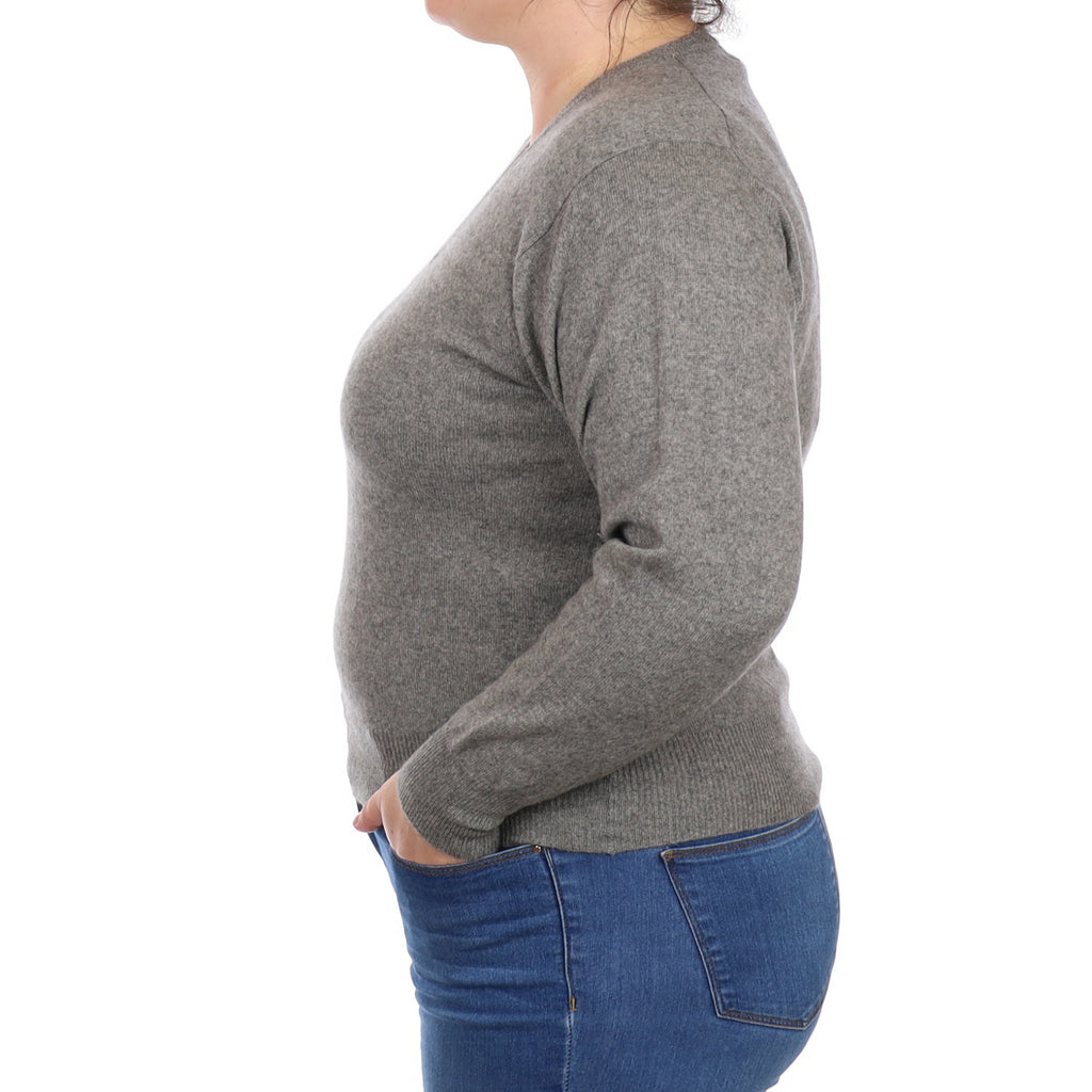 Slate Grey Cashmere V Neck Jumper Large