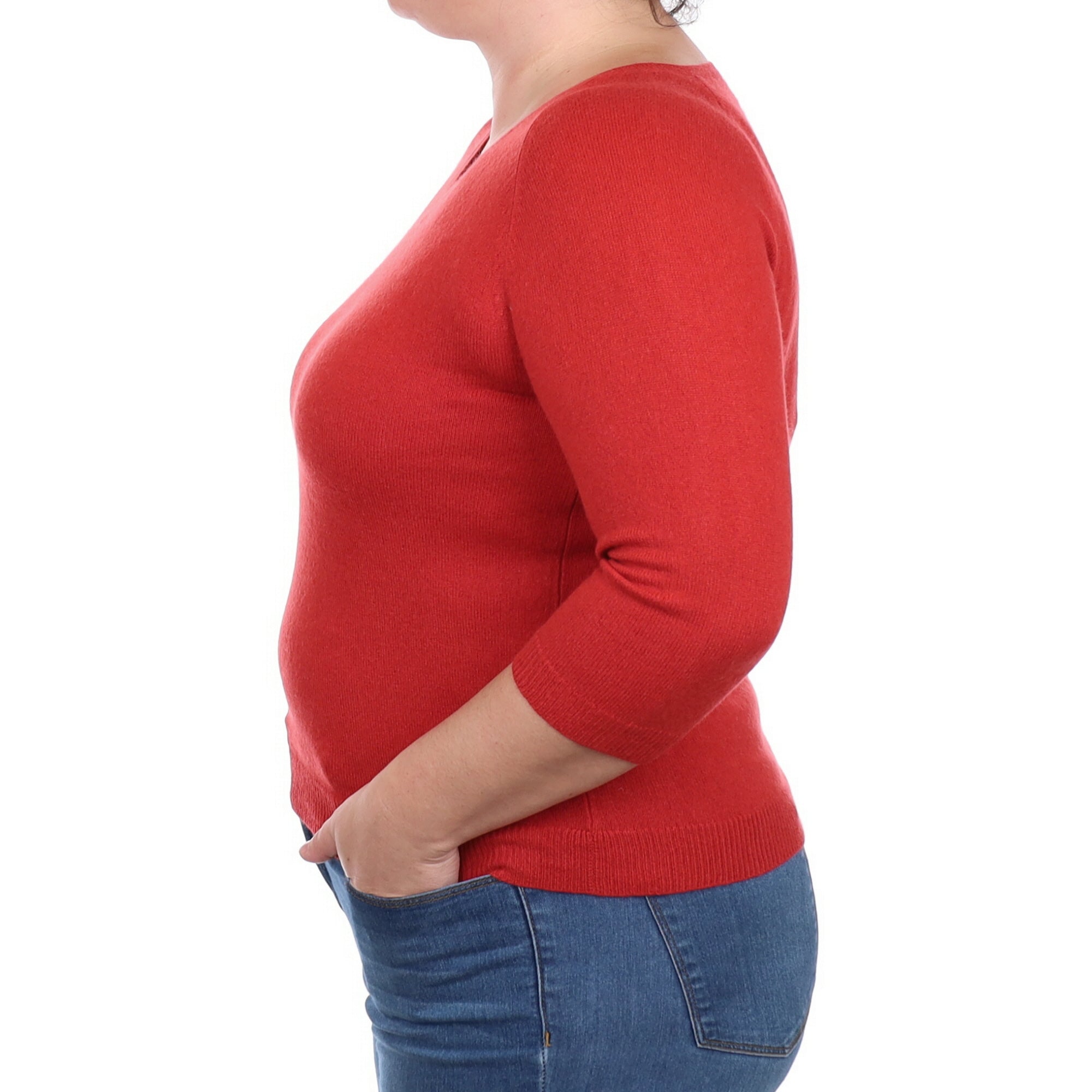 Scarlet Red Cashmere V Neck Jumper Large