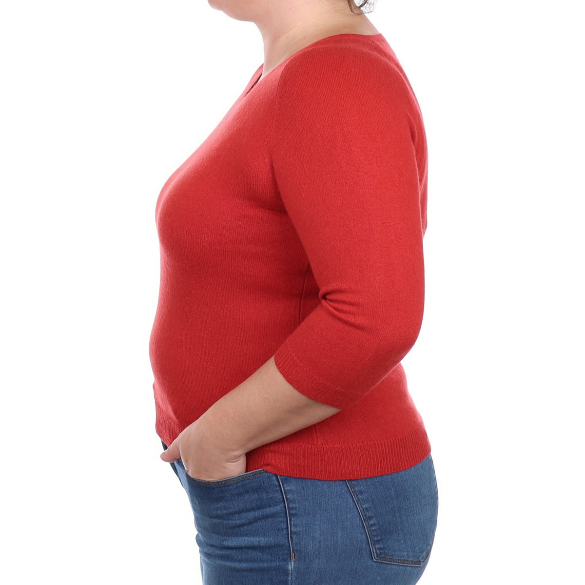Scarlet Red Cashmere V Neck Jumper Large