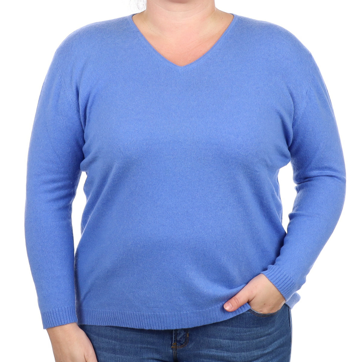 Cornflower Blue Cashmere V Neck Jumper Large