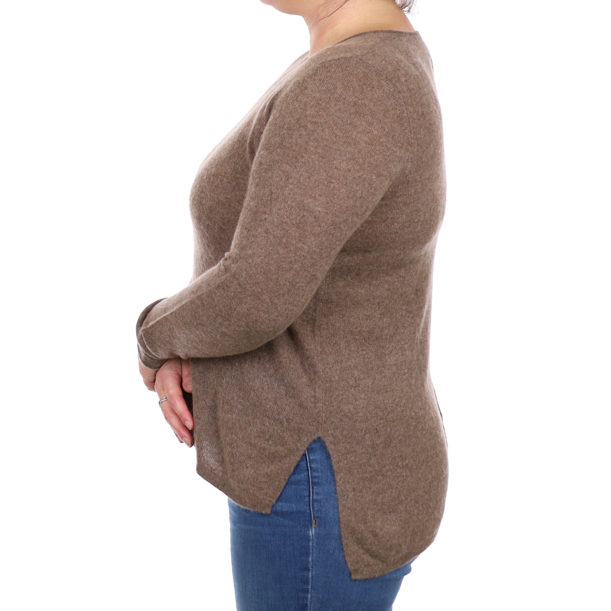 Mocha Brown Cashmere V Neck Jumper Large