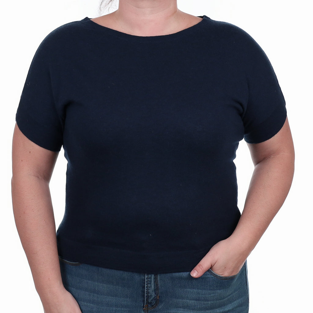 Midnight Navy Cashmere V Neck Short Sleeved Jumper Large