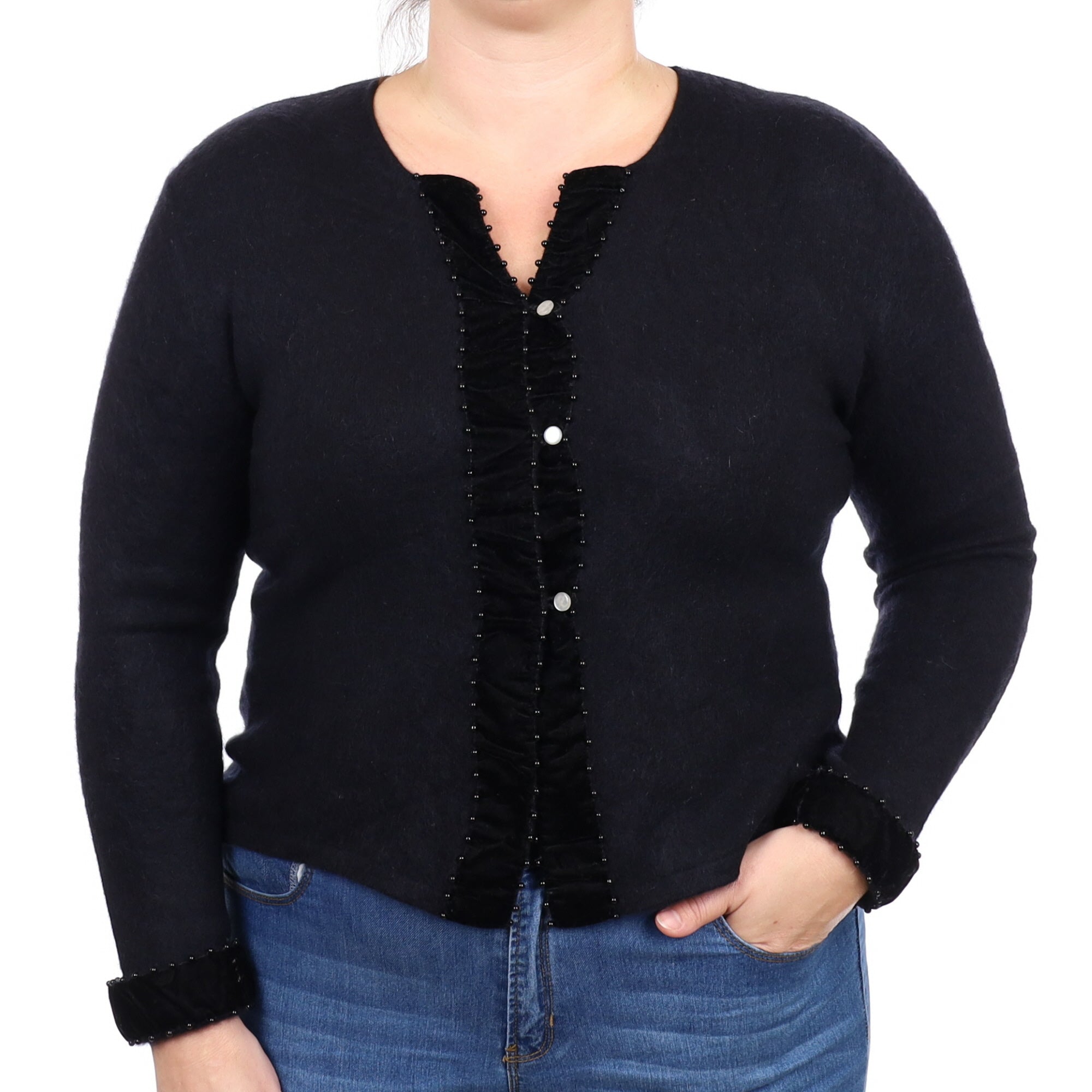 Black Cashmere V Neck Cardigan Large