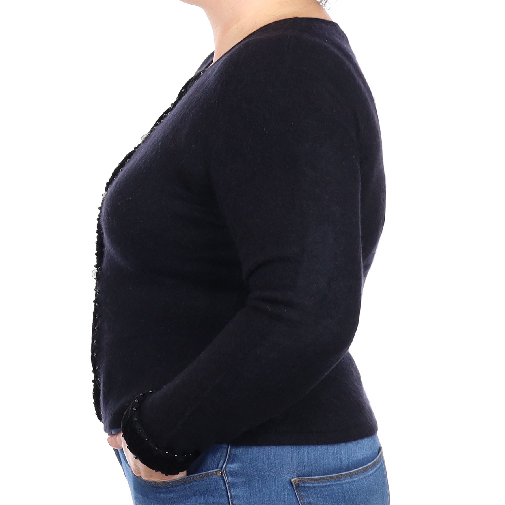 Black Cashmere V Neck Cardigan Large