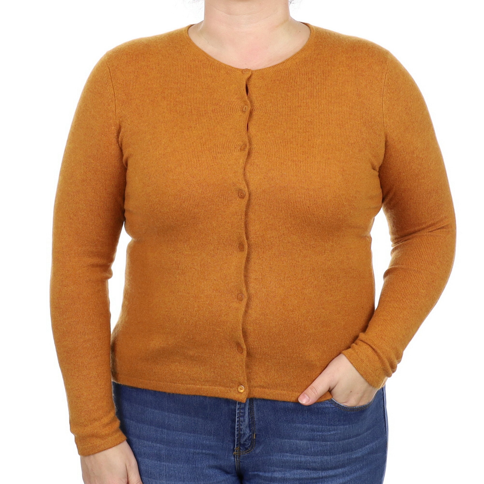 Crab Orange Cashmere Crew Neck Cardigan Large