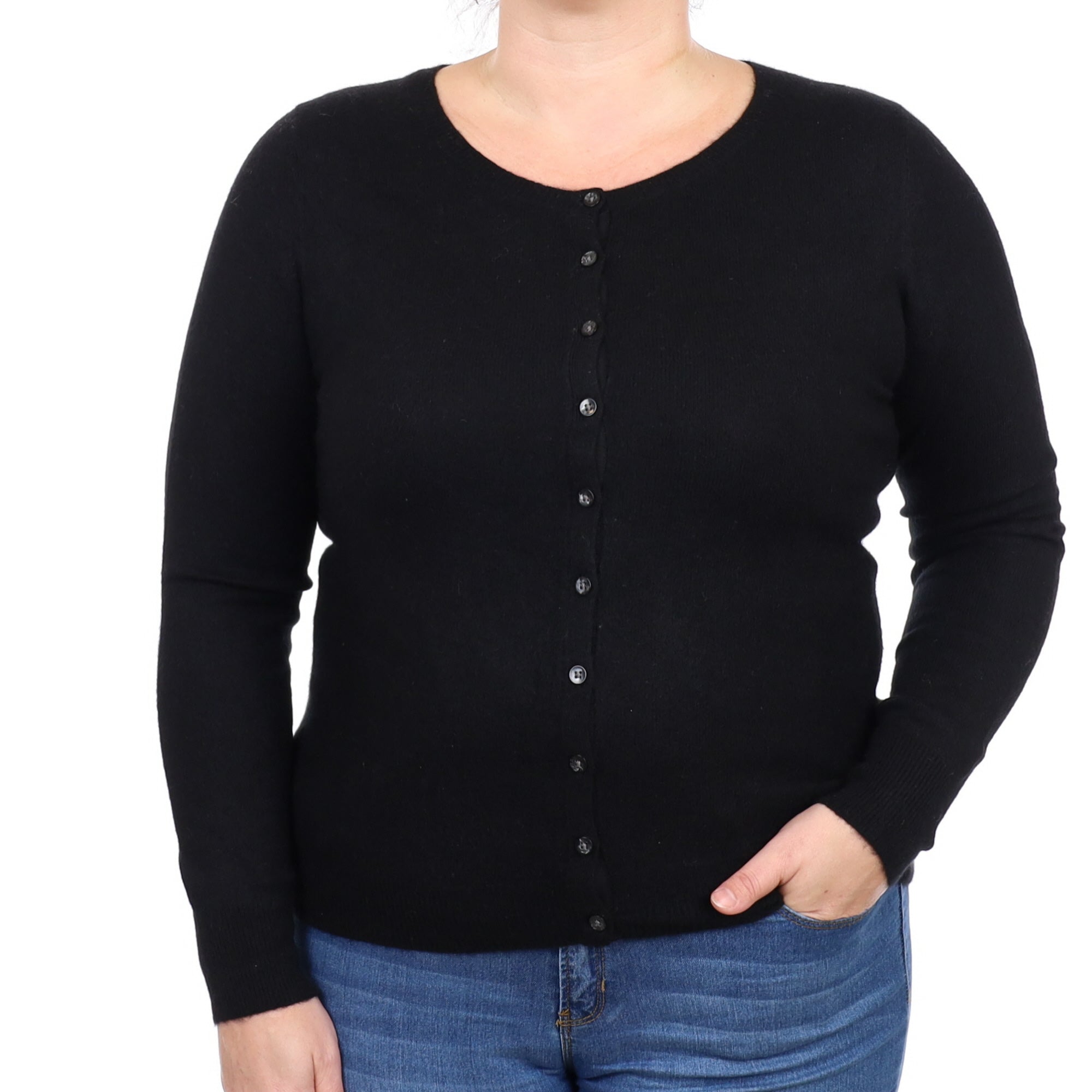 Black Cashmere Crew Neck Cardigan Large