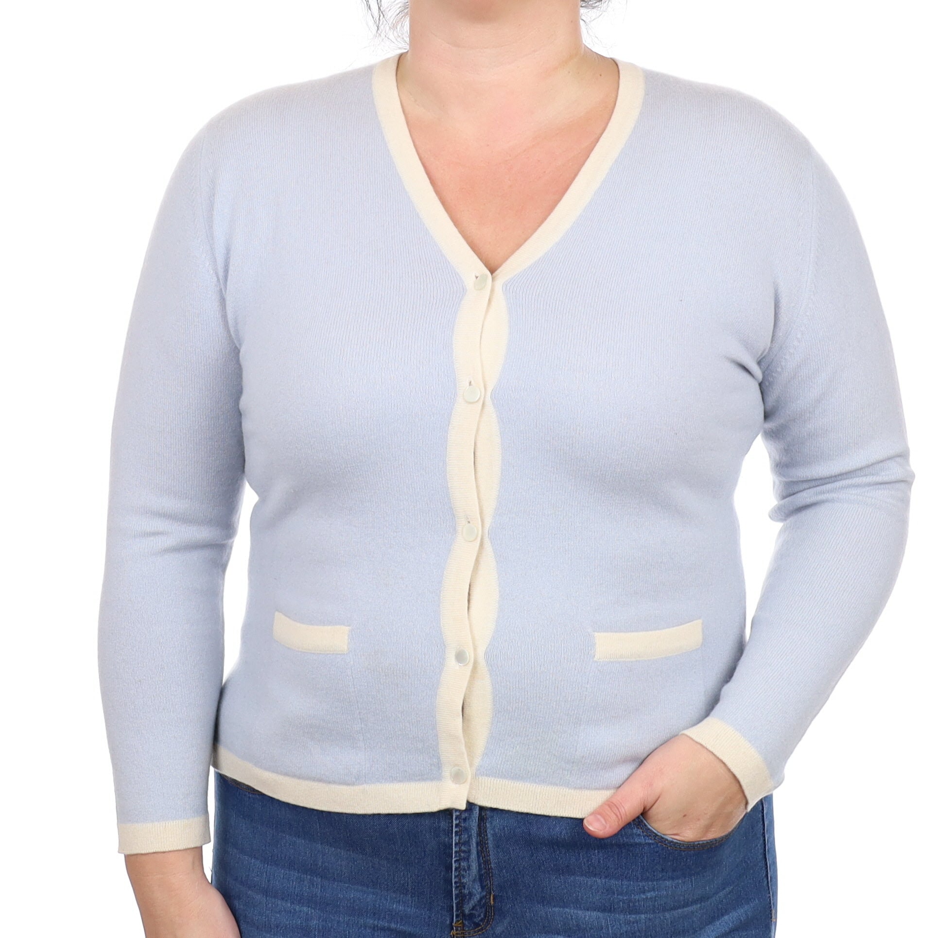 Harrods Scottish Baby Blue Cashmere V Neck Cardigan Large