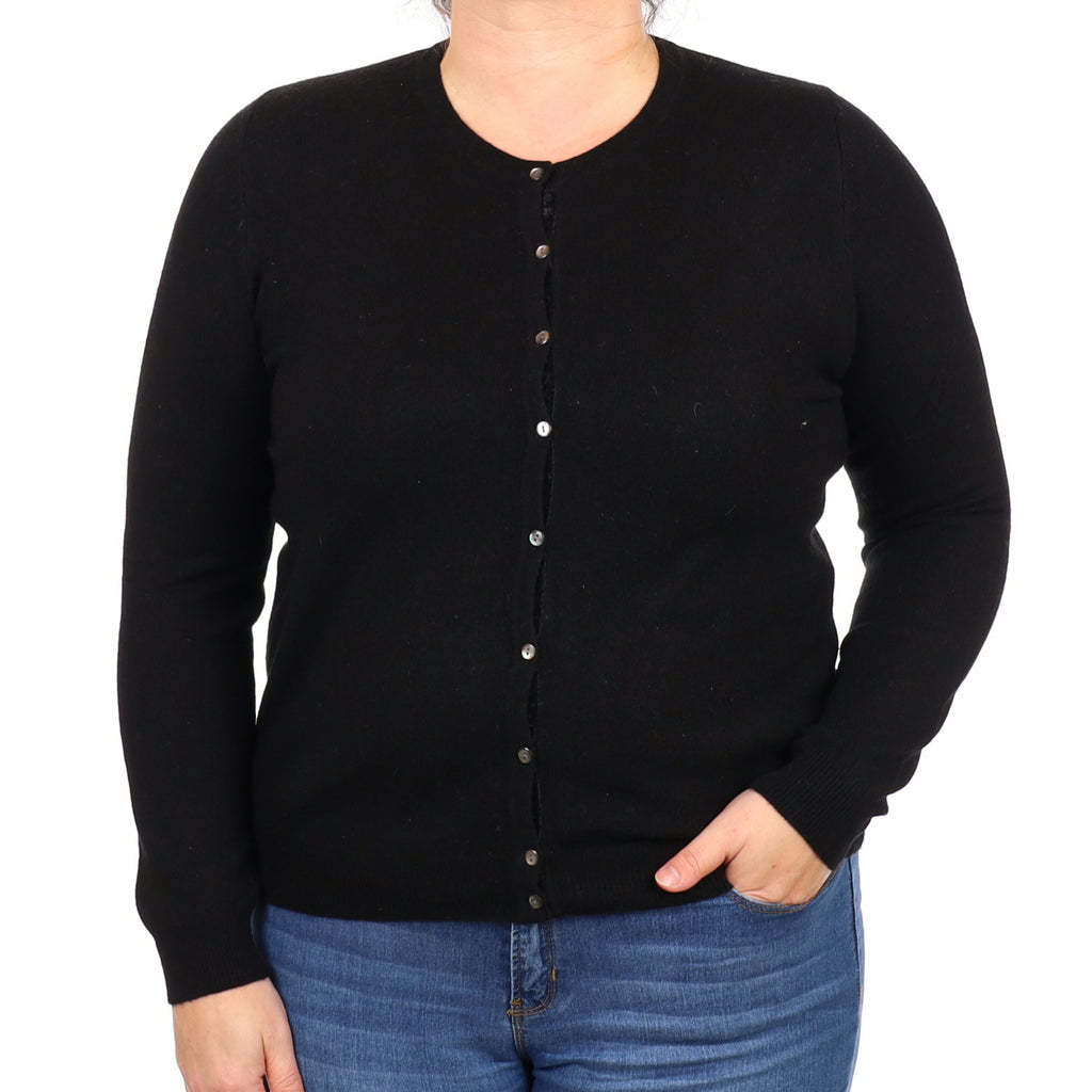Black Cashmere Crew Neck Cardigan Large