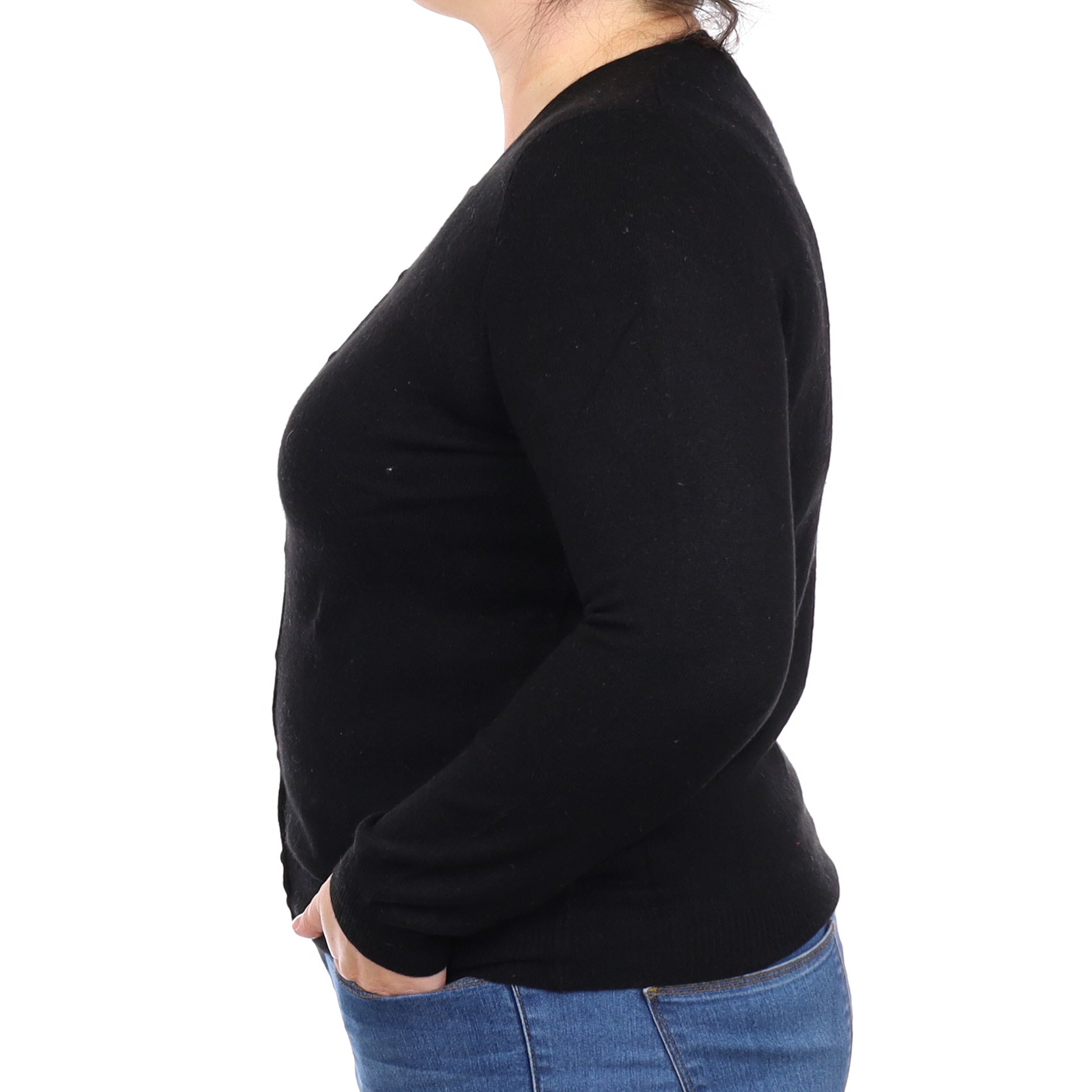Black Cashmere Crew Neck Cardigan Large
