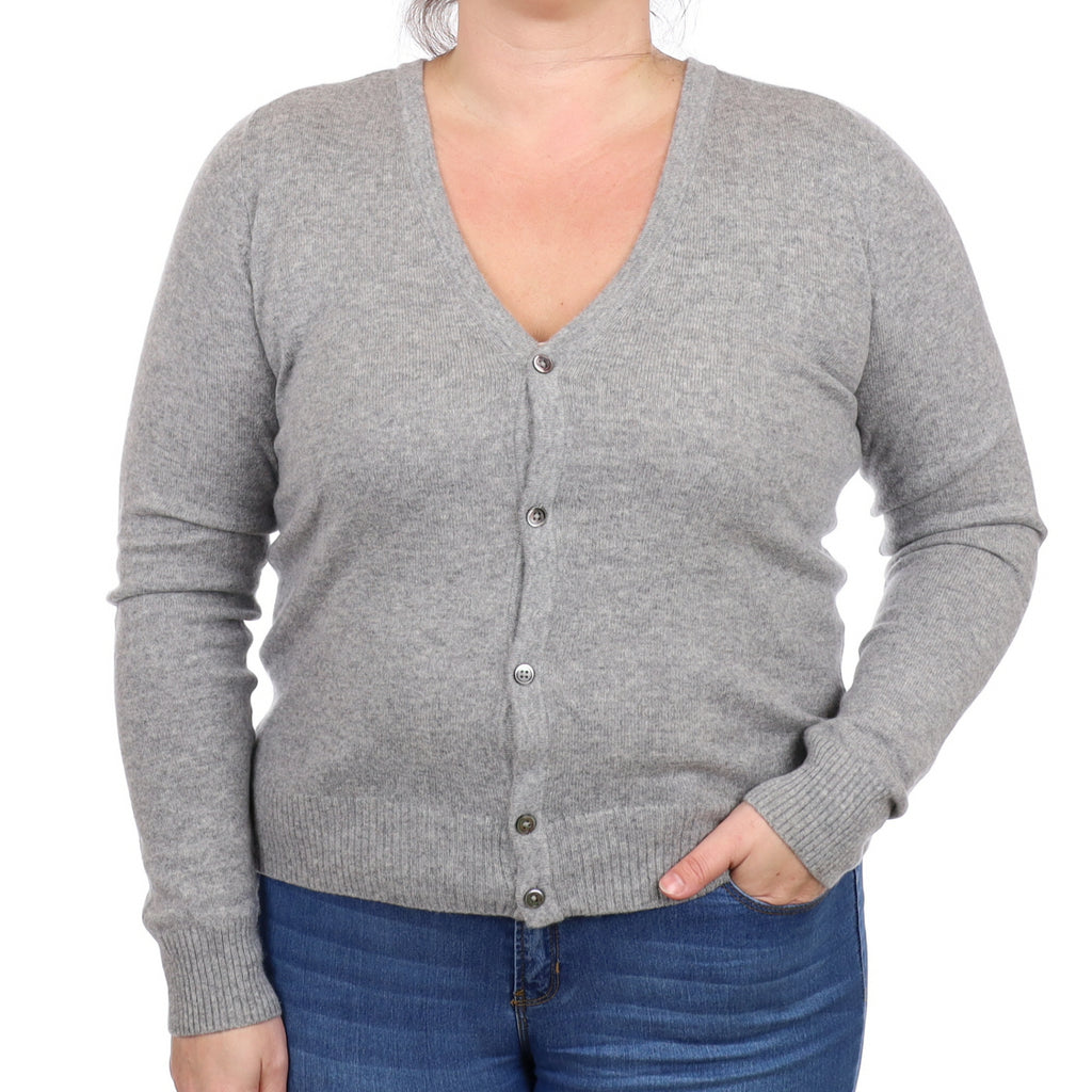 Smoke Grey Cashmere V Neck Cardigan Large