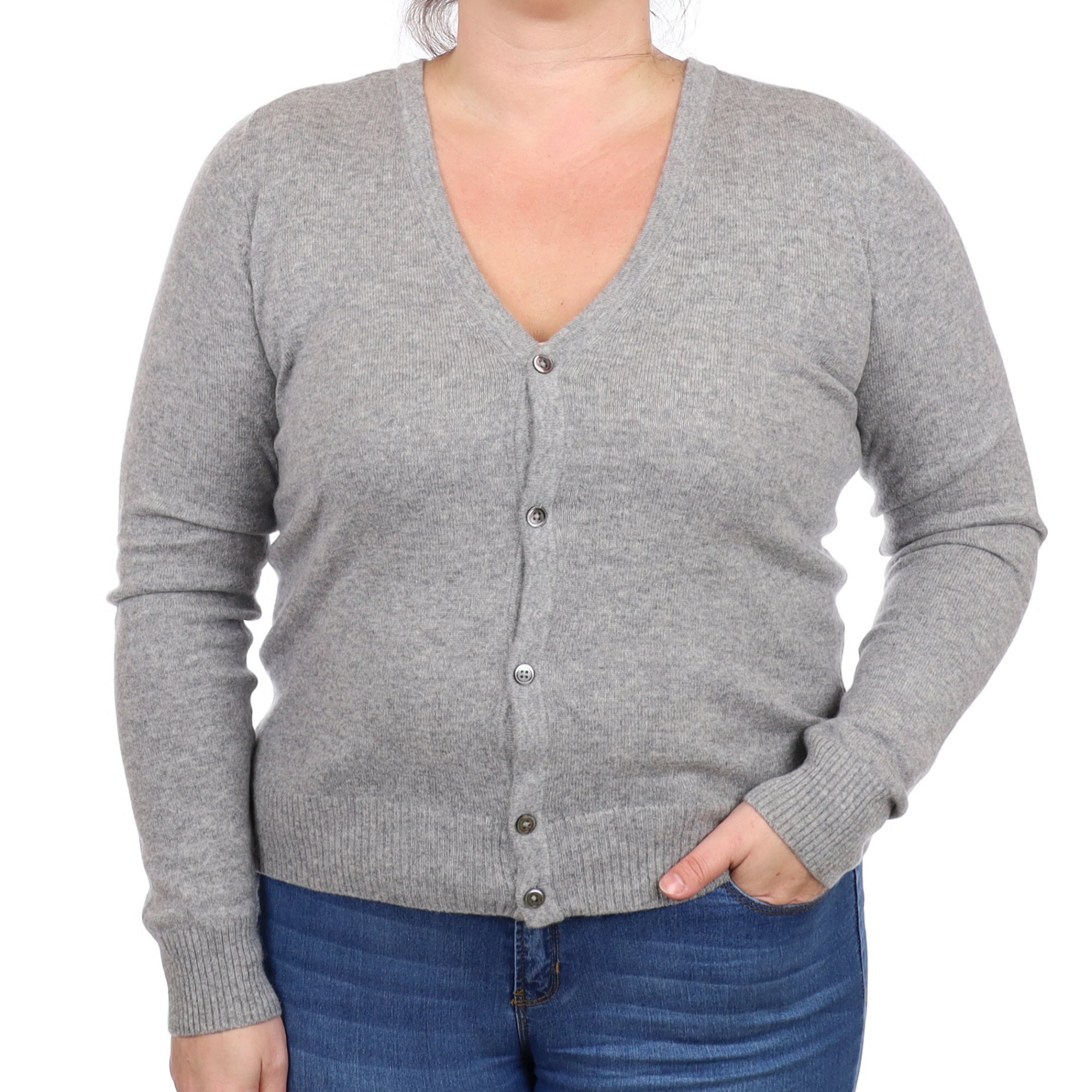 Smoke Grey Cashmere V Neck Cardigan Large