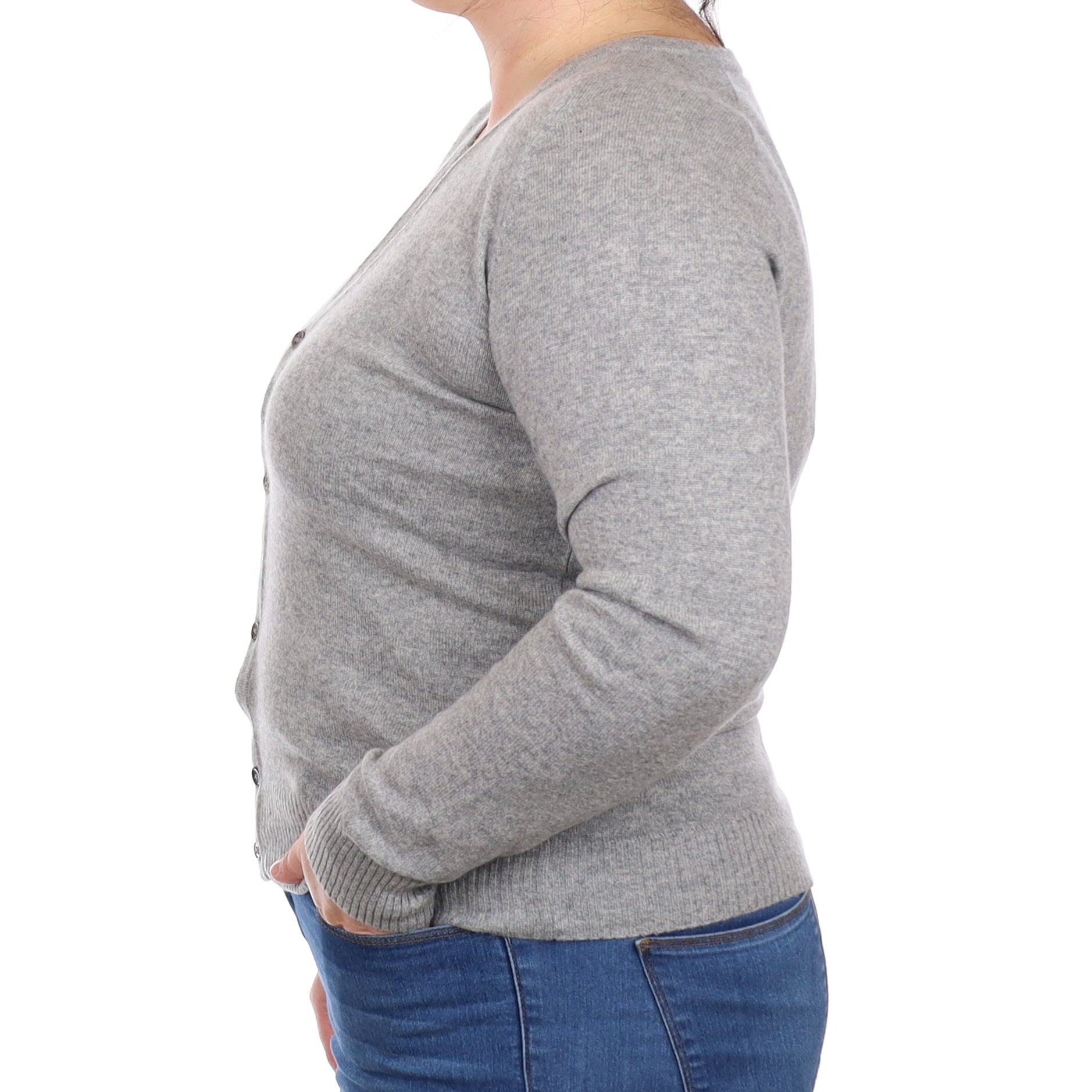 Smoke Grey Cashmere V Neck Cardigan Large