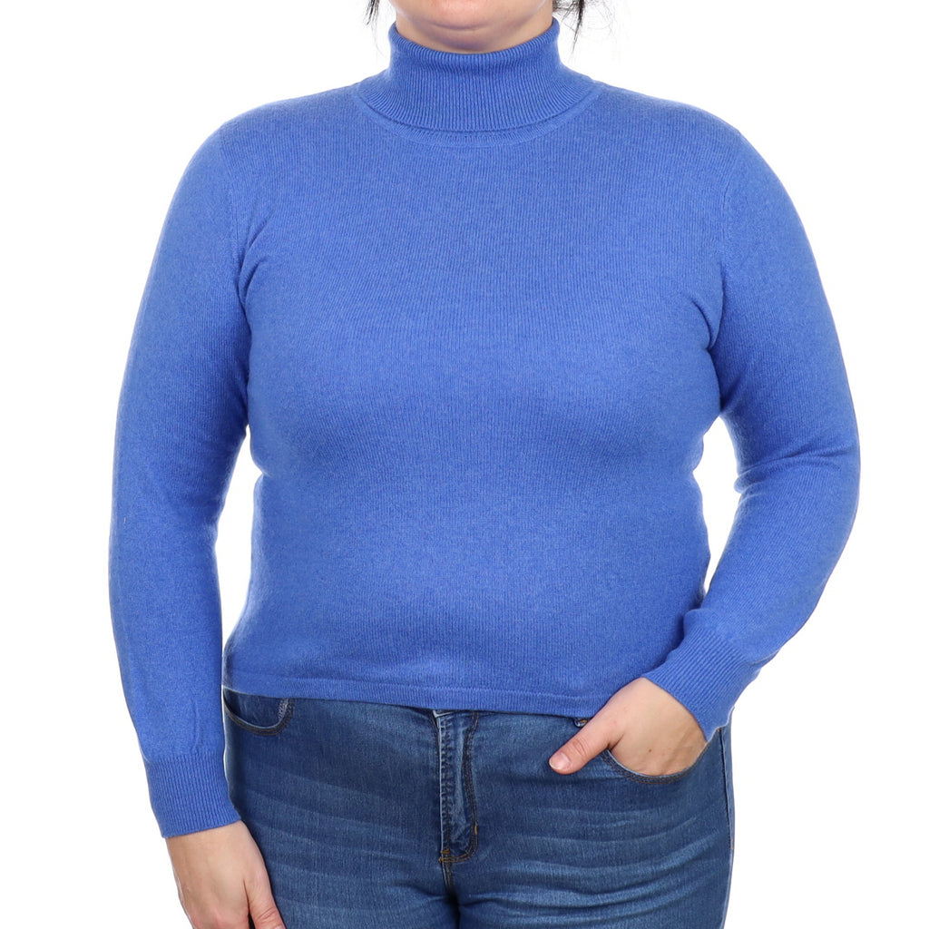 Tanzanite Blue Cashmere Polo Neck Jumper Large