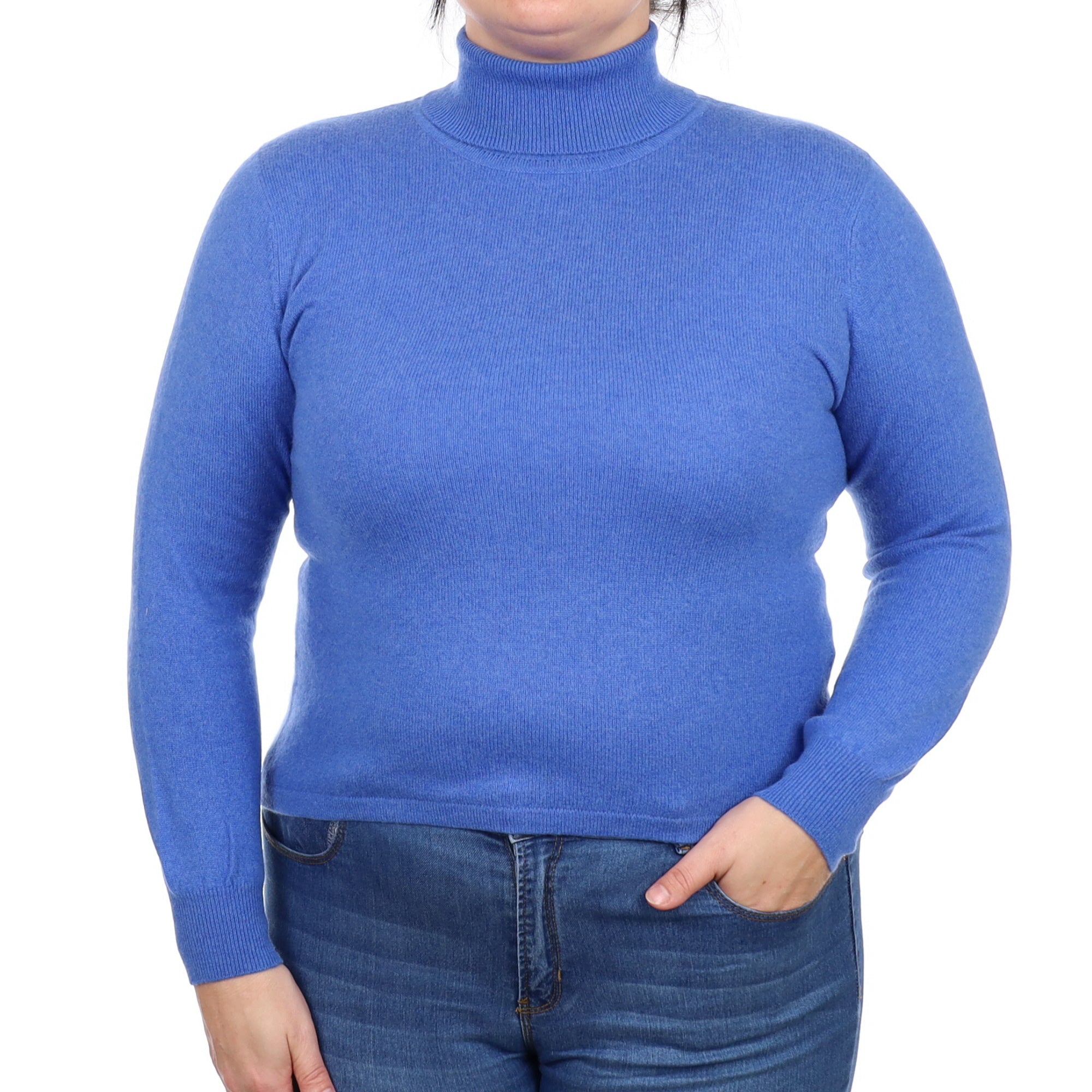 Tanzanite Blue Cashmere Polo Neck Jumper Large