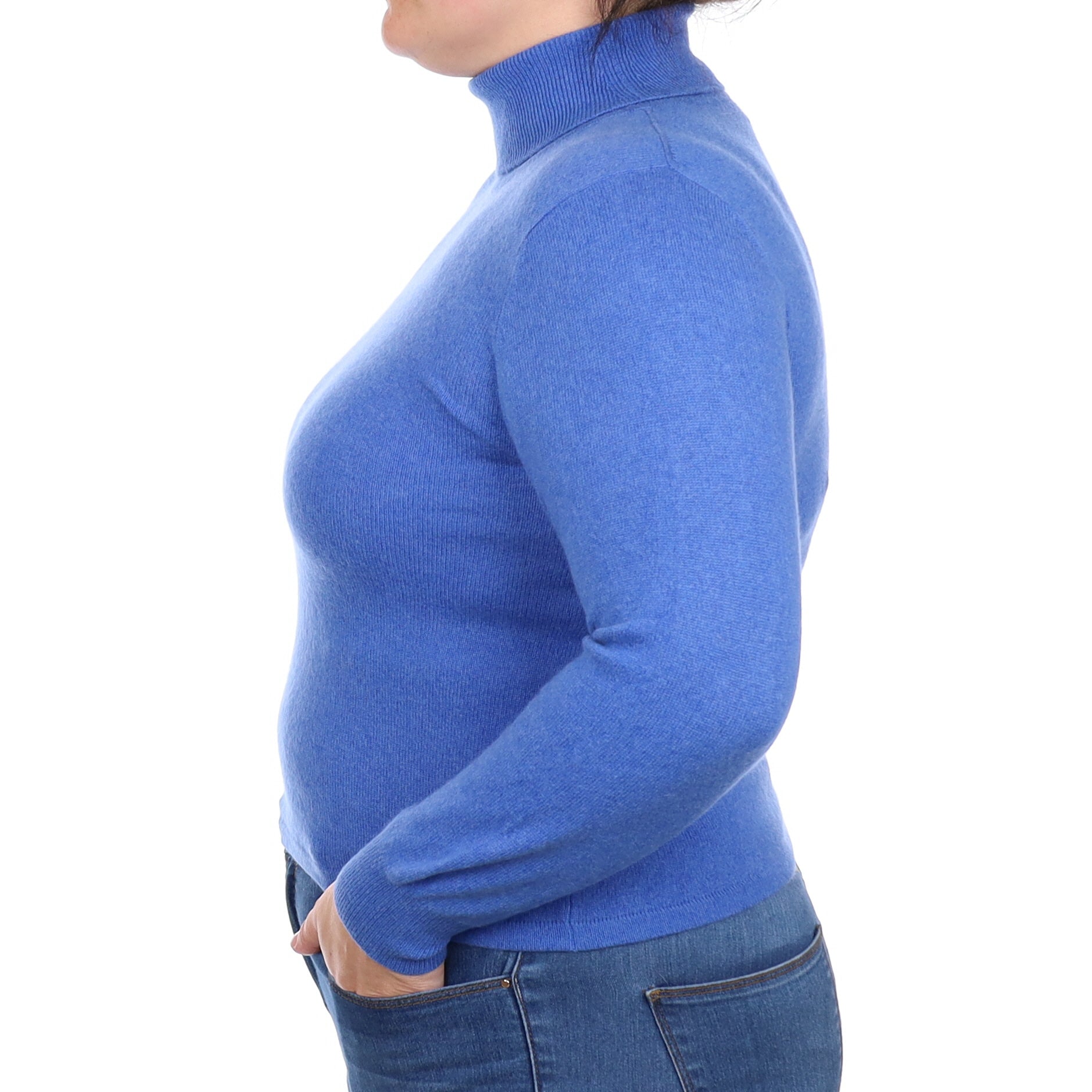 Tanzanite Blue Cashmere Polo Neck Jumper Large