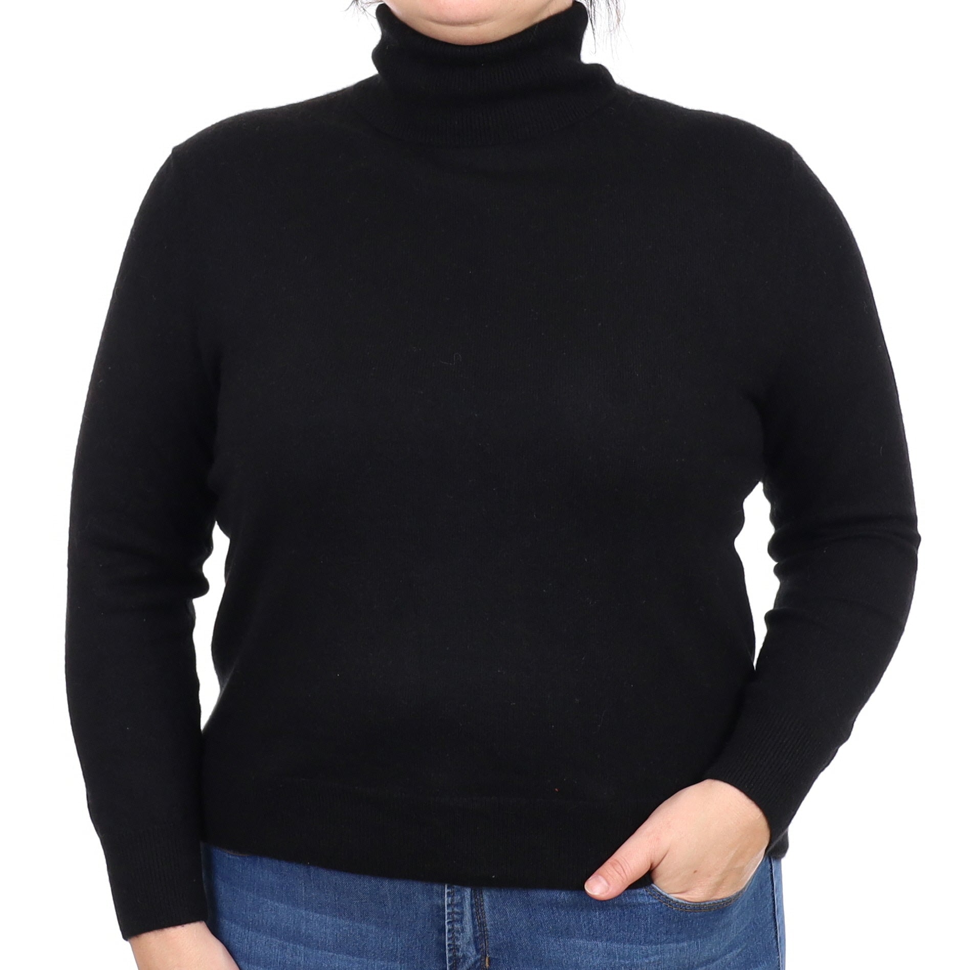 Black Cashmere Polo Neck Jumper Large