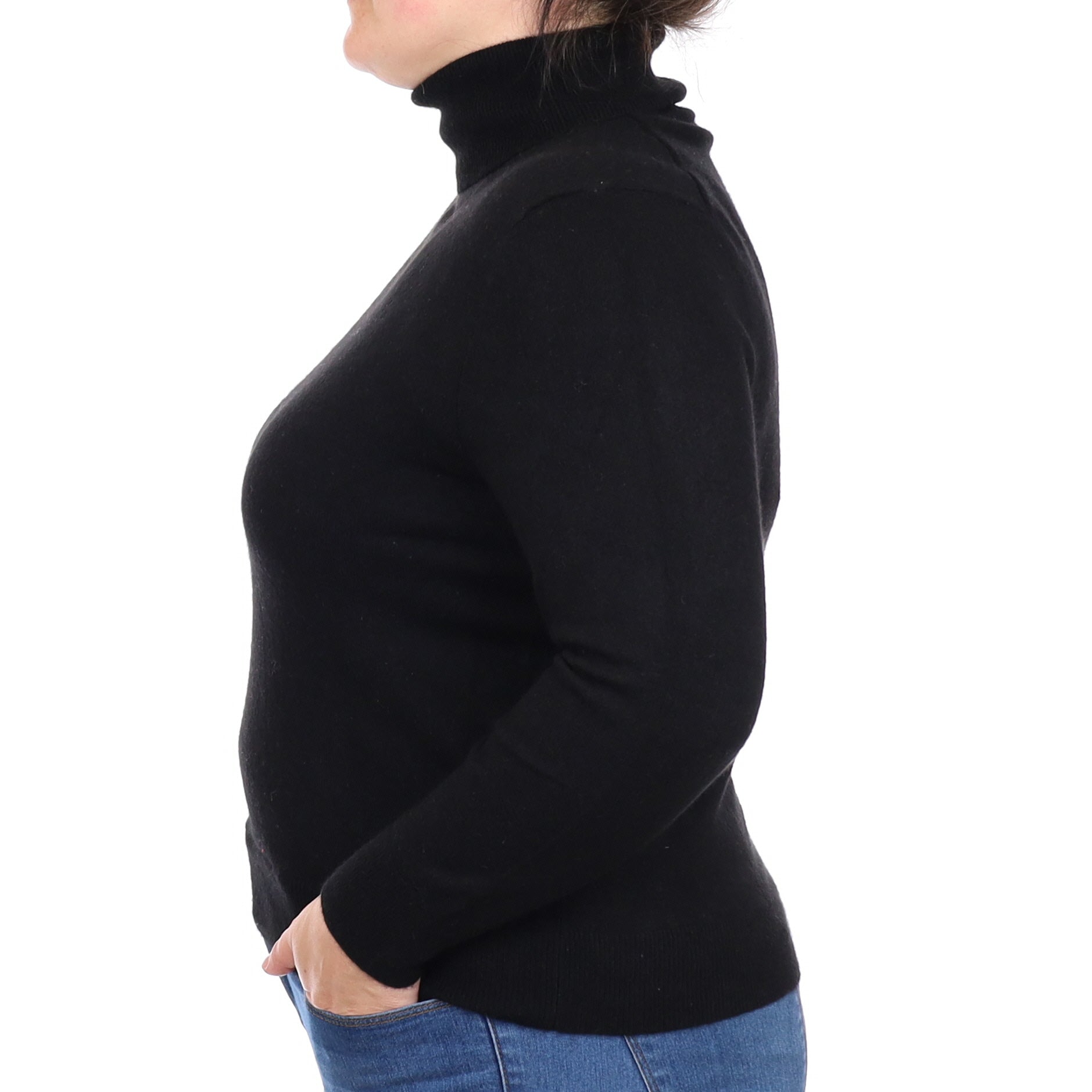 Black Cashmere Polo Neck Jumper Large