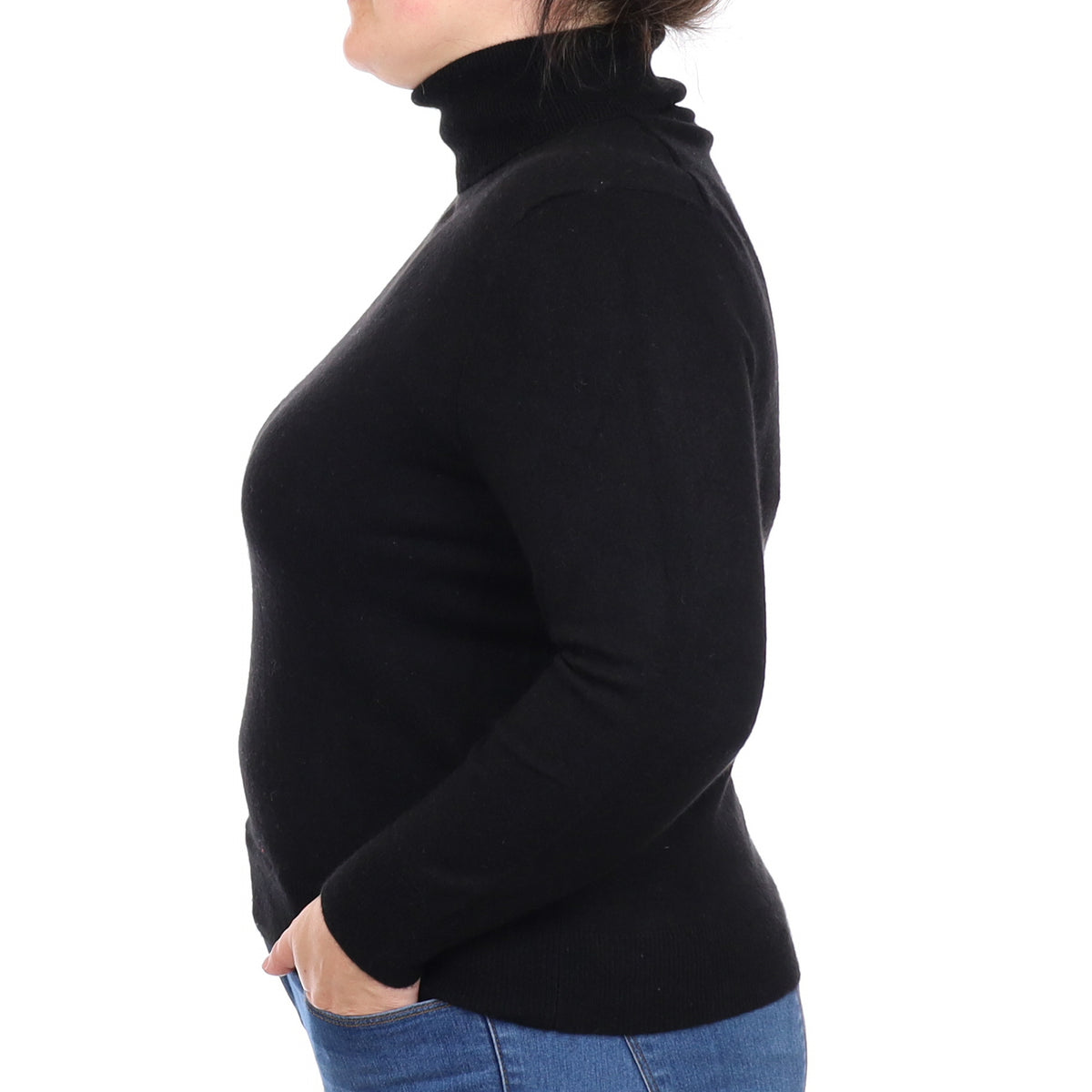 Black Cashmere Polo Neck Jumper Large