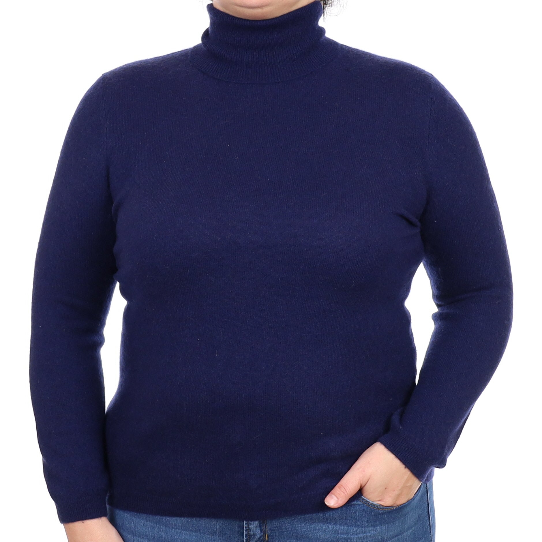 Navy Blue Cashmere Polo Neck Jumper Large