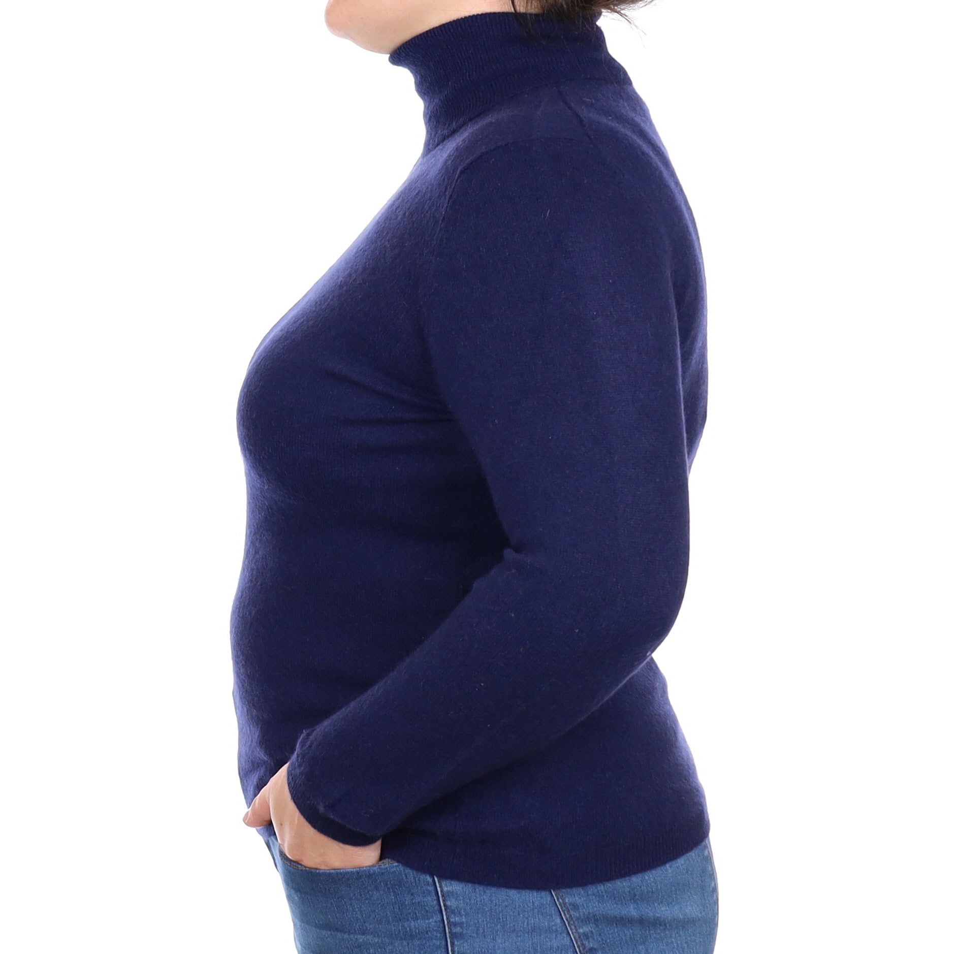 Navy Blue Cashmere Polo Neck Jumper Large